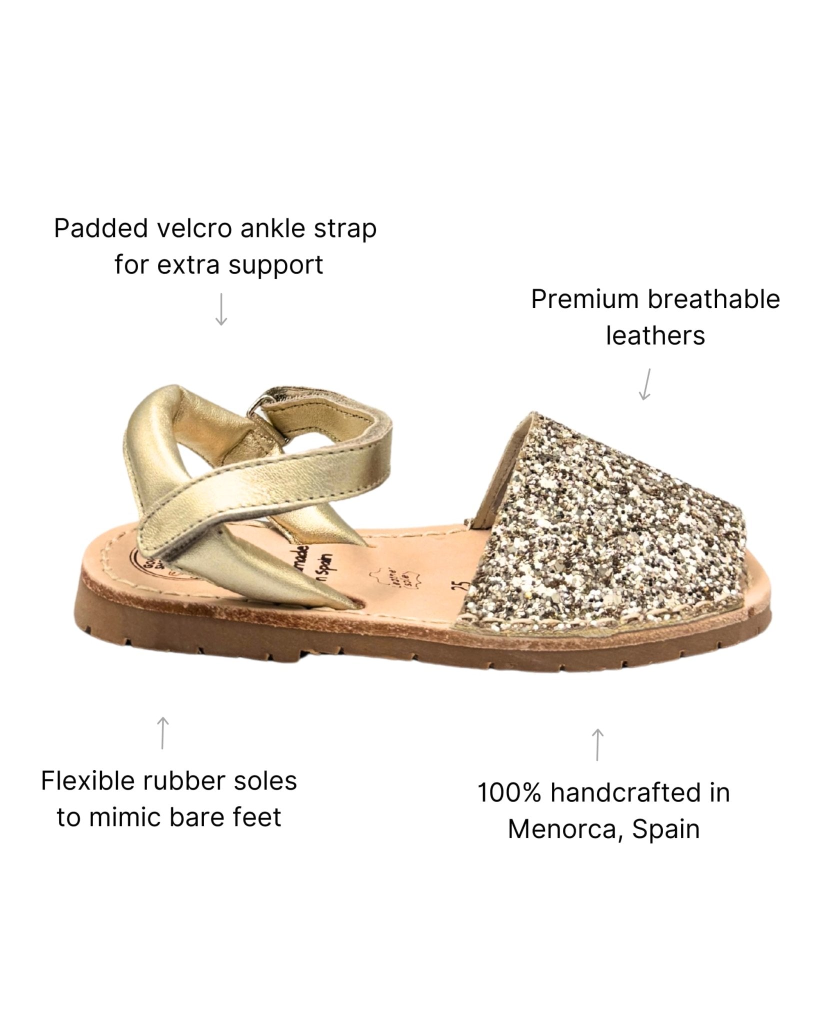 Girls Ankle Strap Avarca in Champagne Glitter (Gen 2) - Shoeq