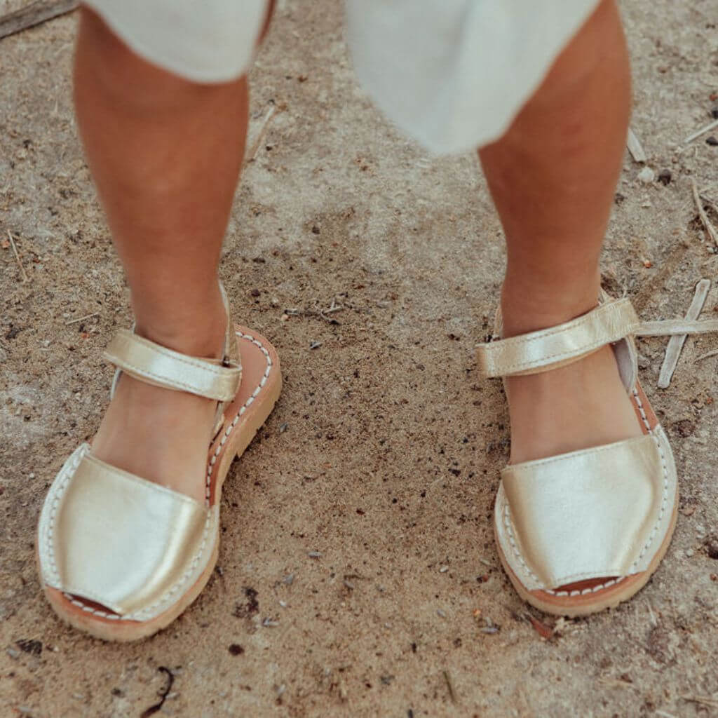 Girls Ankle Strap Avarca in Champagne Metallic - Shoeq