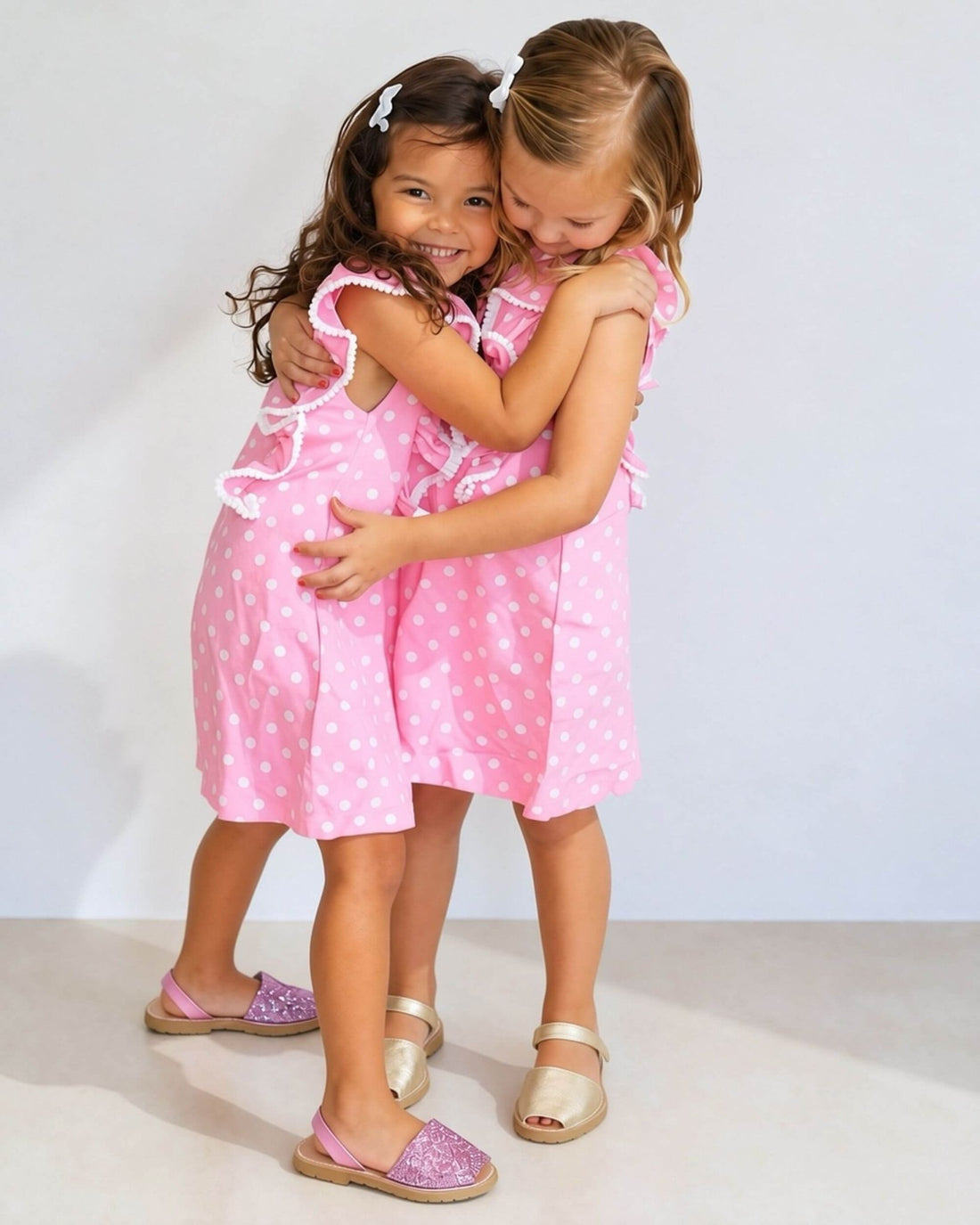 Pink glitter kids leather sandals side view showing a secure strap and buttery-soft leather uppers | Girls Classic Avarca by Shoeq