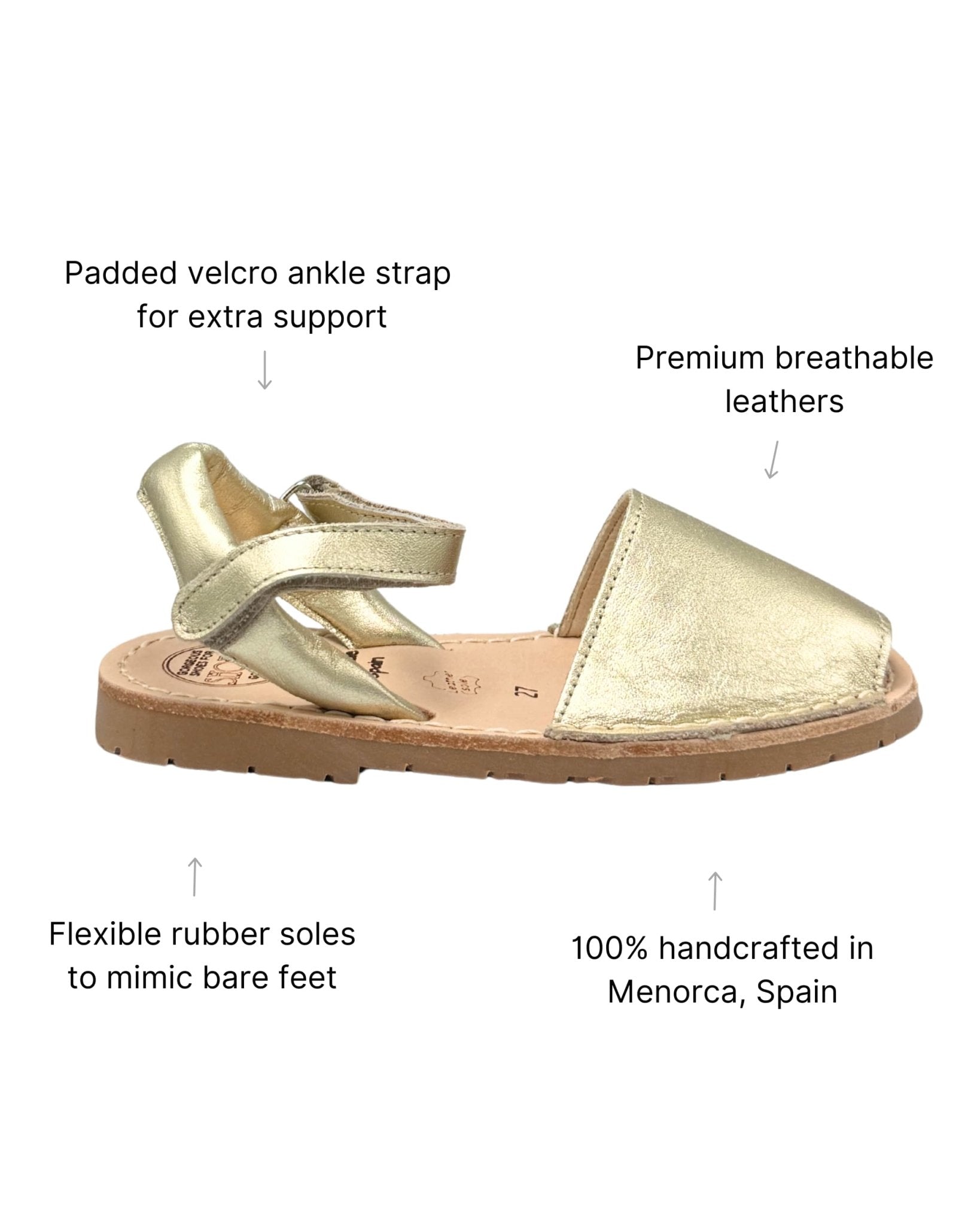 Girls Ankle Strap Avarca in Champagne Metallic (Gen 2) - Shoeq