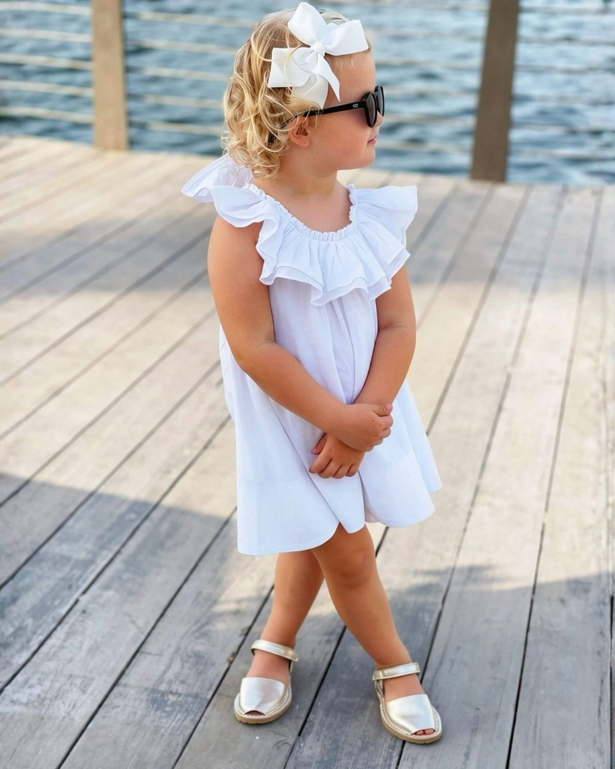 Champagne gold kids leather sandals with a secure ankle strap, handmade in Menorca, Spain | Girls Ankle Strap Avarca by Shoeq