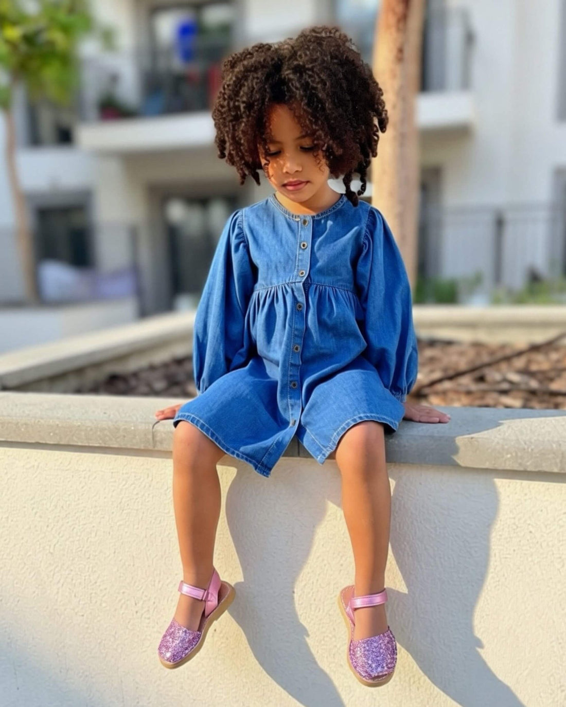 Pink glitter kids leather sandals with a buckled ankle strap, handmade in Menorca, Spain | Girls Ankle Strap Avarca by Shoeq