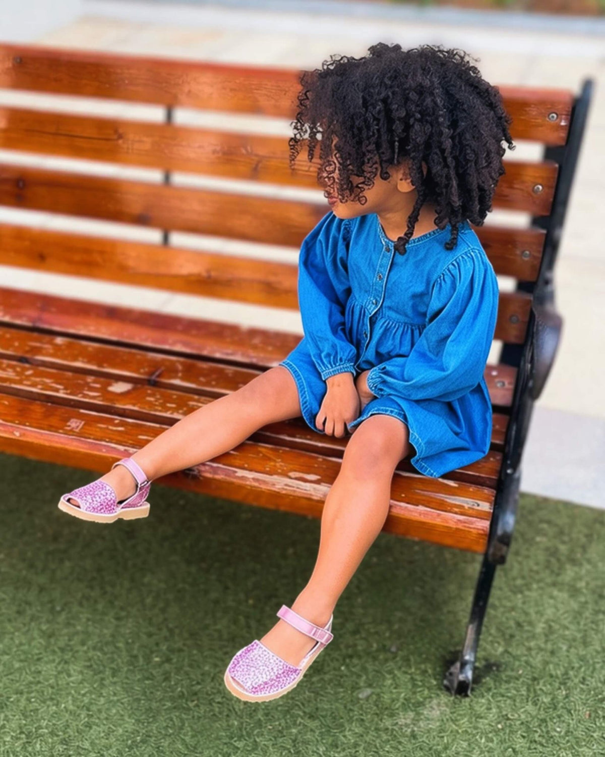 Pink glitter kids leather sandals with a secure ankle strap and flexible sole | Girls Ankle Strap Avarca by Shoeq