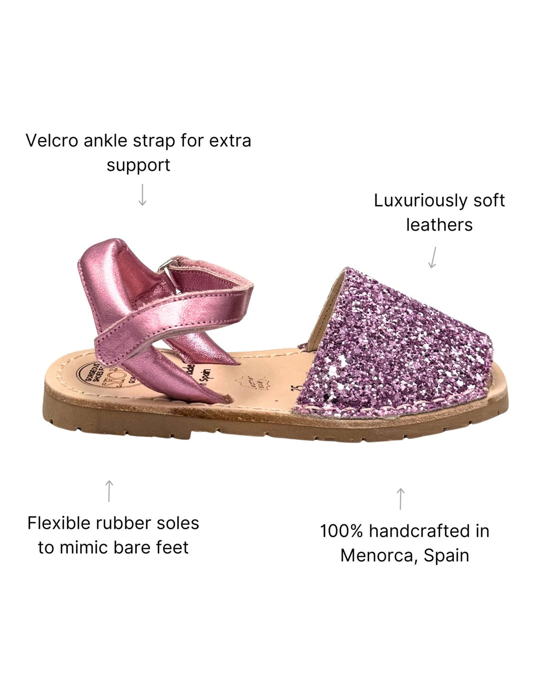 Girls Ankle Strap Avarca in Pink Glitter (Gen 2) - Shoeq