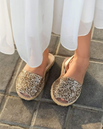 Girls Champagne Glitter Classic Avarca Handmade Shoeq