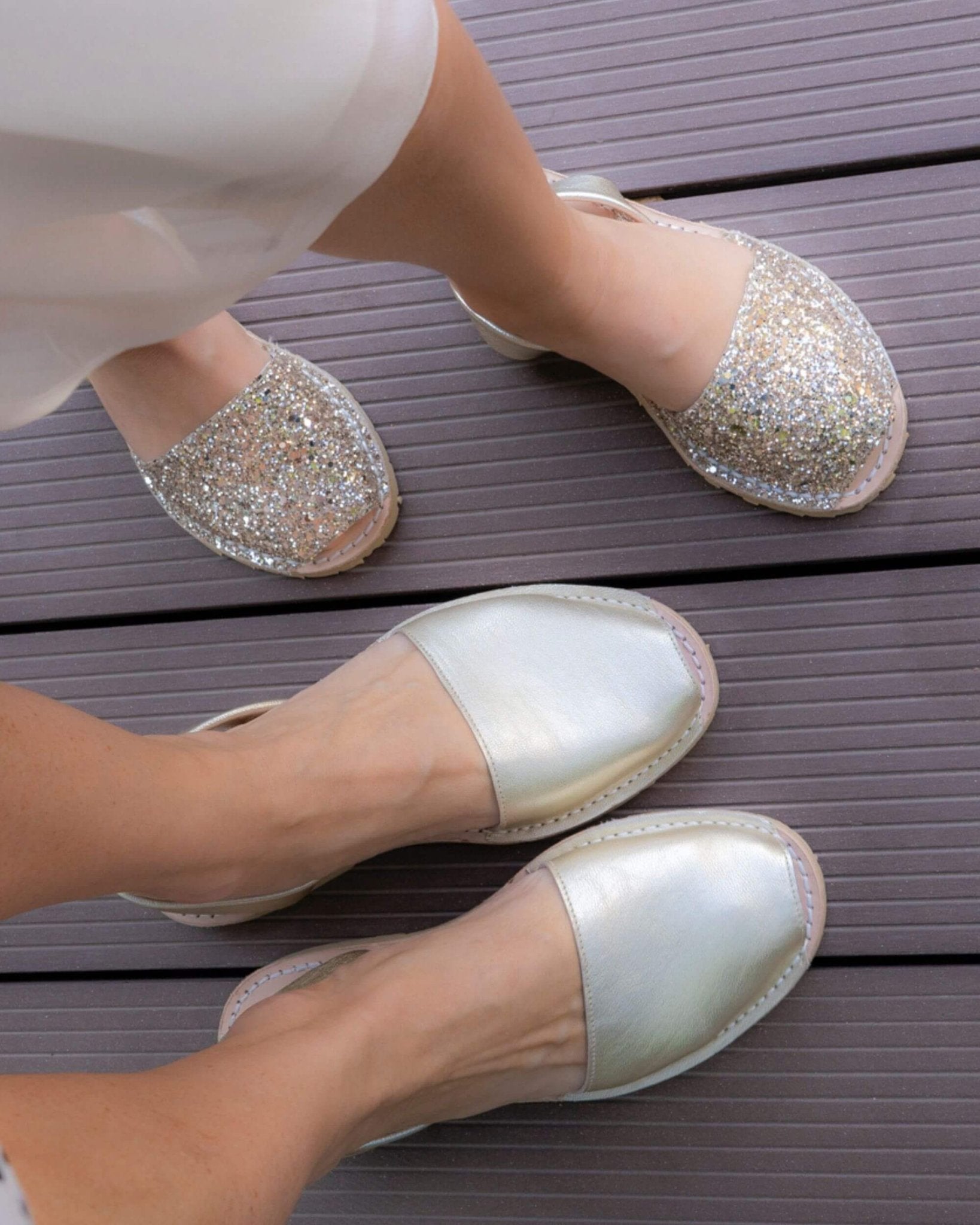 Spanish leather sandals champagne metallic and glitter matching mummy and me

