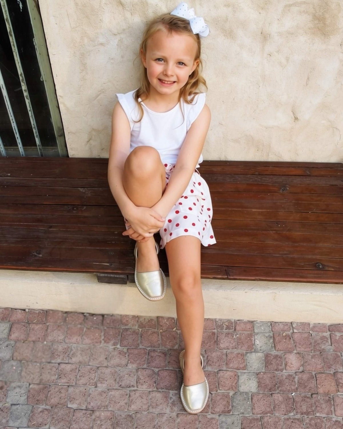 Champagne gold kids leather sandals — buttery-soft leather uppers, handmade in Menorca, Spain | Girls Classic Avarca by Shoeq