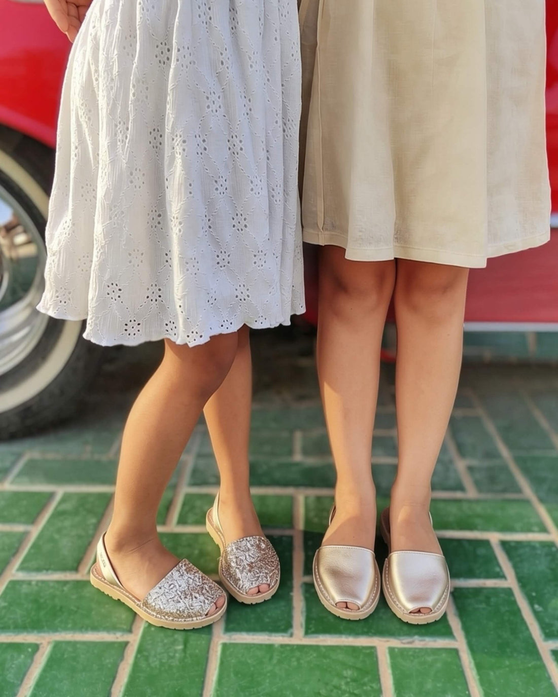 Champagne gold kids leather sandals — a secure strap and buttery-soft leather uppers, handmade in Menorca, Spain | Girls Classic Avarca by Shoeq