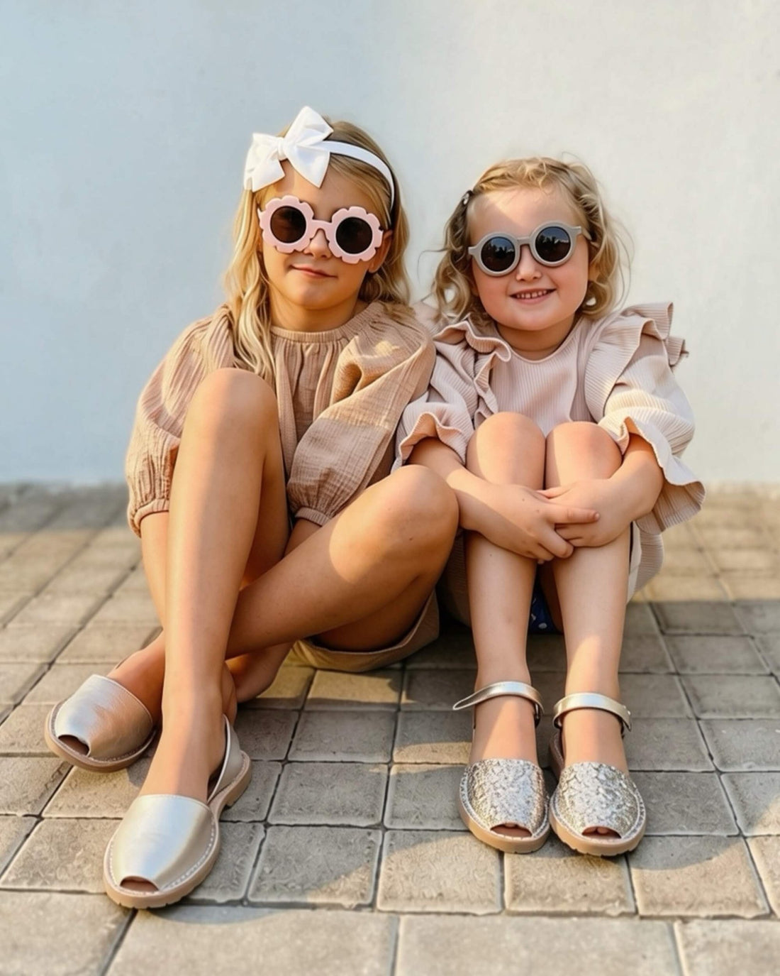 Handmade champagne gold kids leather sandals with buttery-soft leather uppers | Girls Classic Avarca by Shoeq