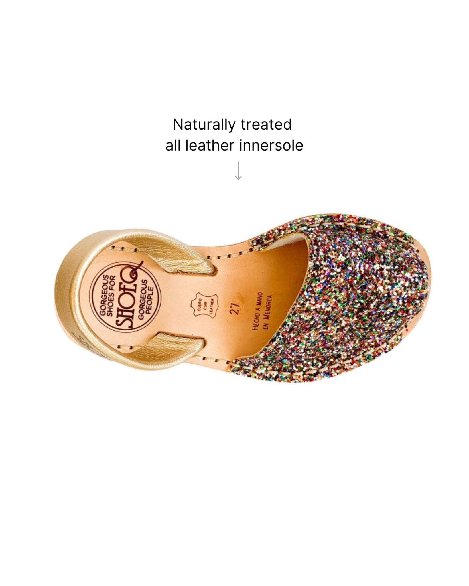 Girls Classic Avarca in Rainbow Gold Glitter - Shoeq