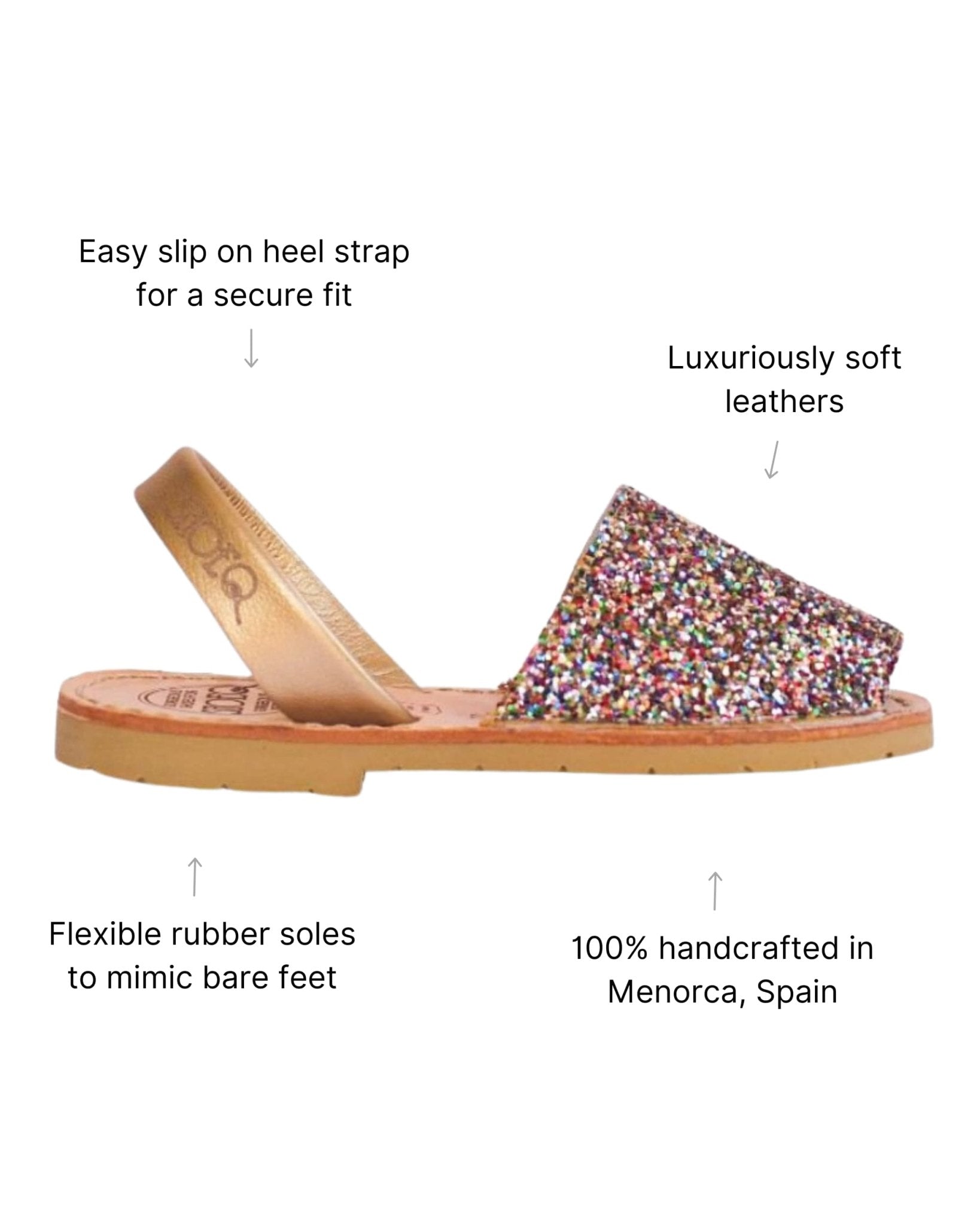 Girls Classic Avarca in Rainbow Gold Glitter - Shoeq