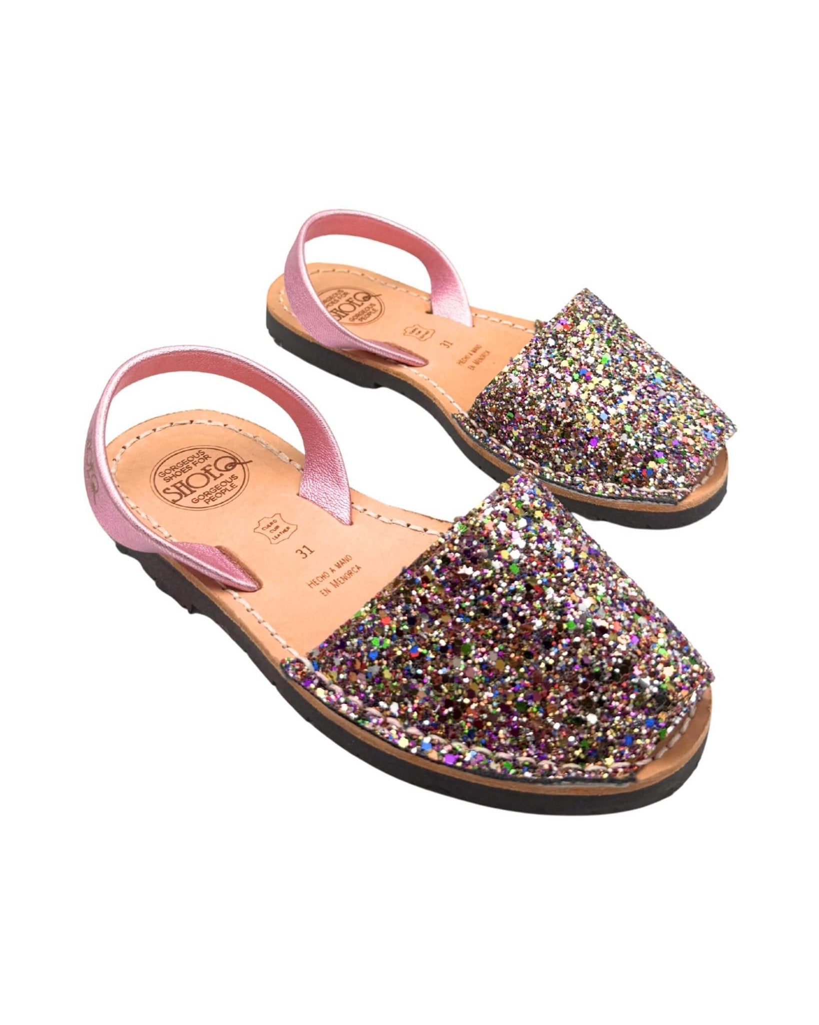 Girls Classic Avarca in Rainbow Pink Glitter - Shoeq