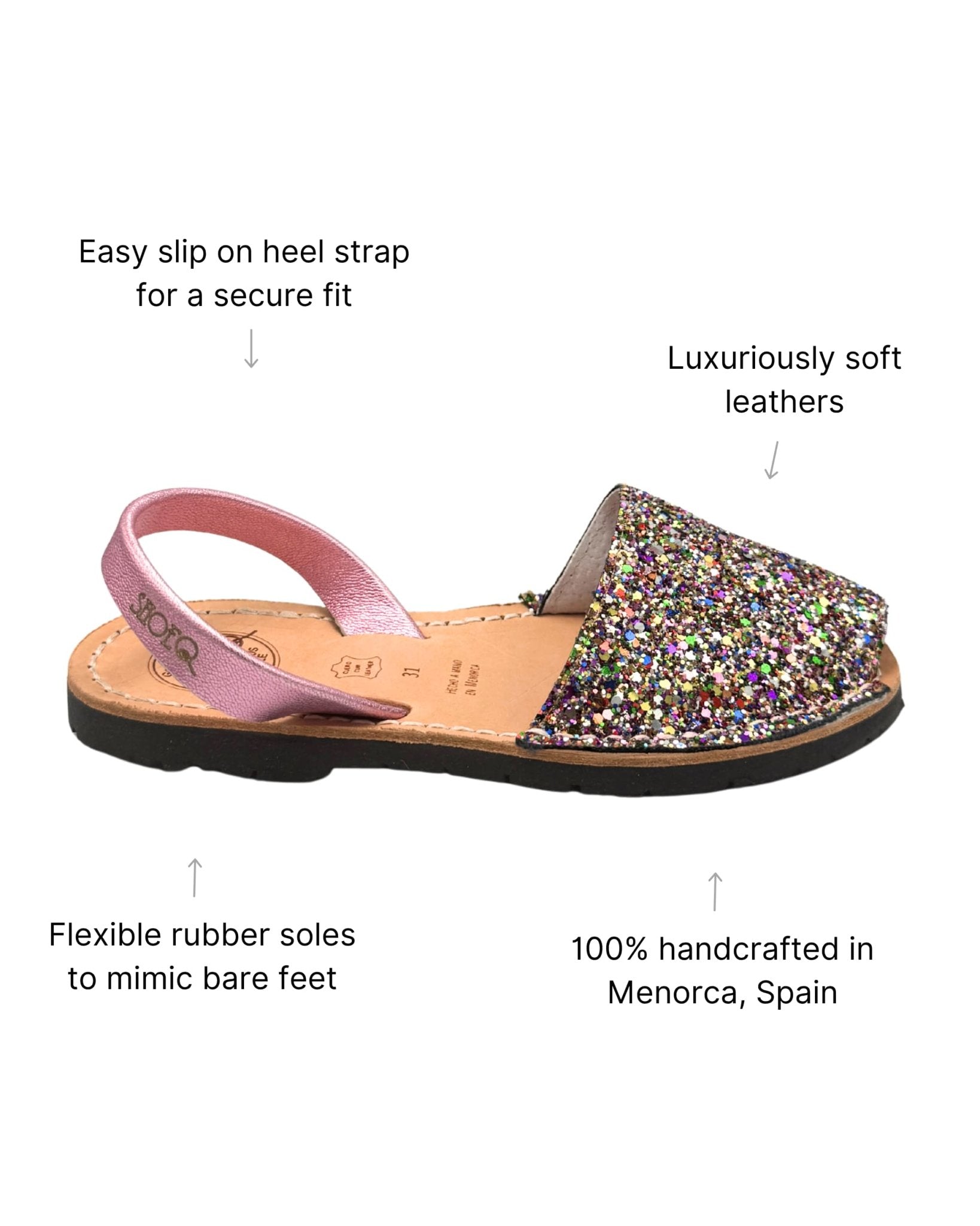 Girls Classic Avarca in Rainbow Pink Glitter - Shoeq