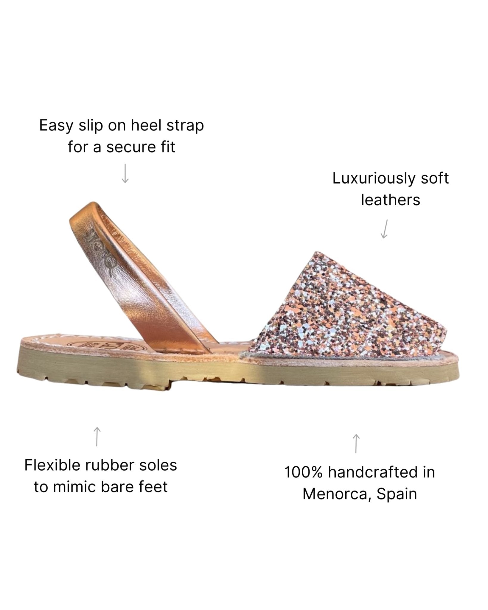 Girls Classic Avarca in Rose Gold Glitter - Shoeq