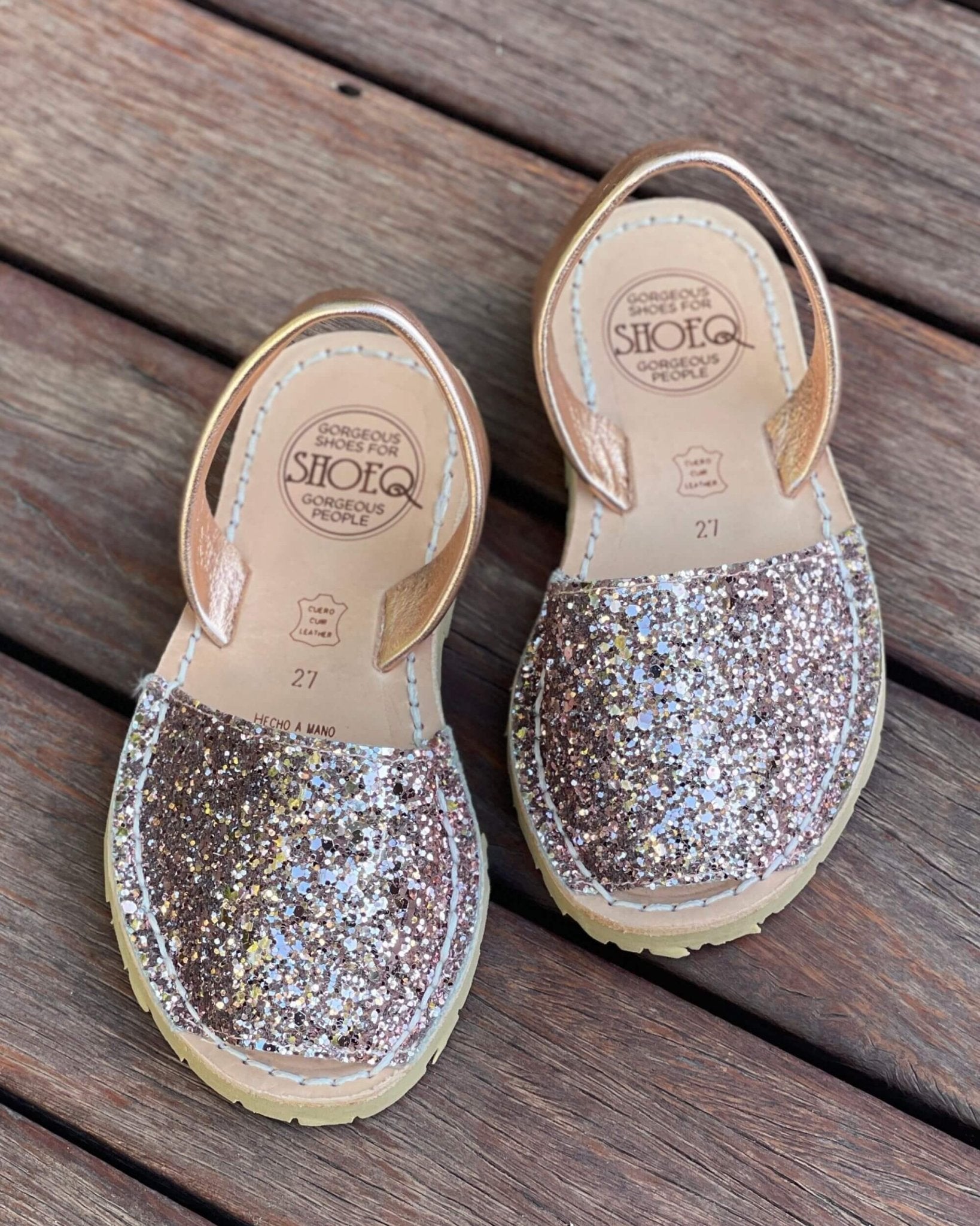 Girls Classic Avarca in Rose Gold Glitter - Shoeq