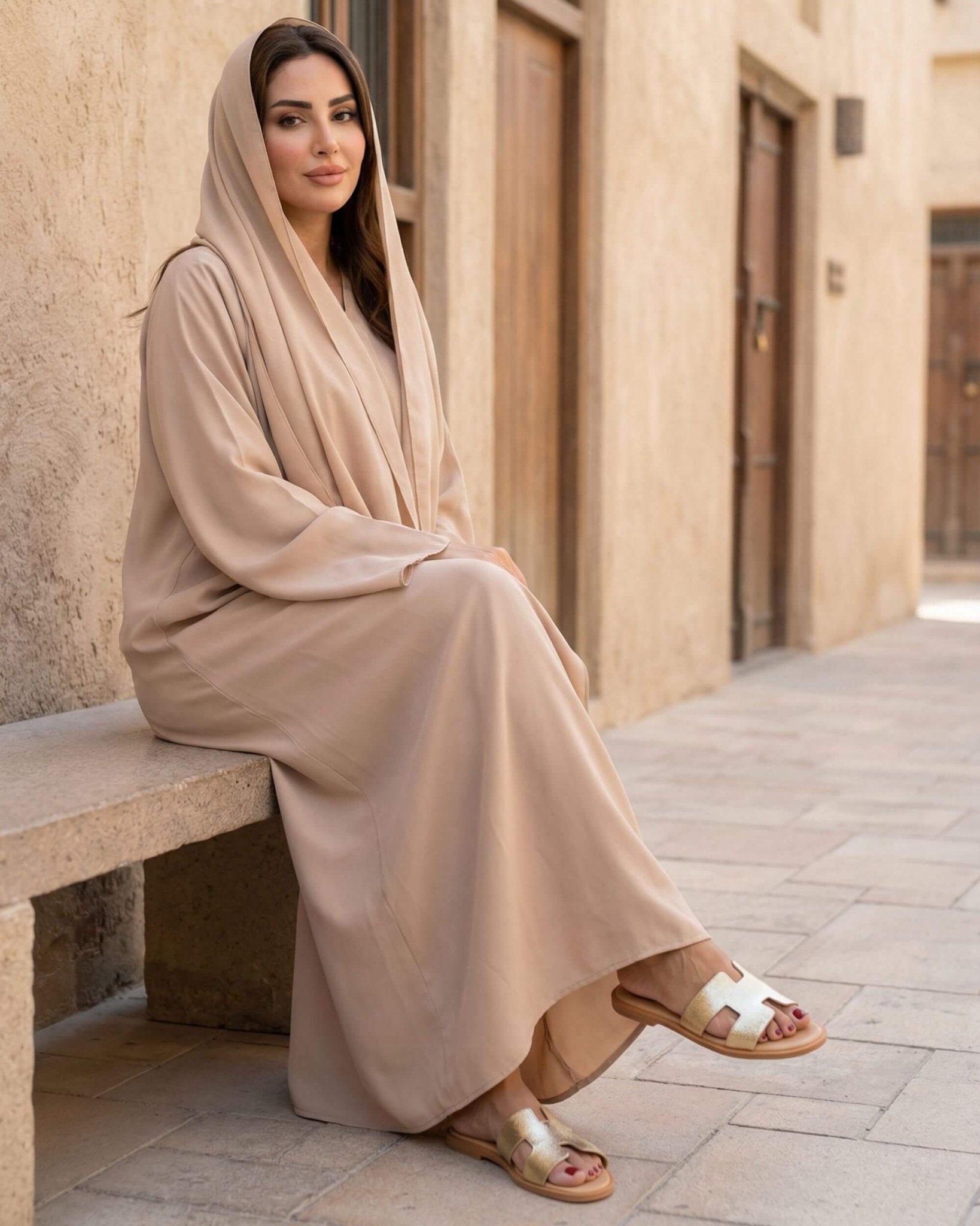 Handcrafted champagne slides Greece cushioned innersole modest fashion