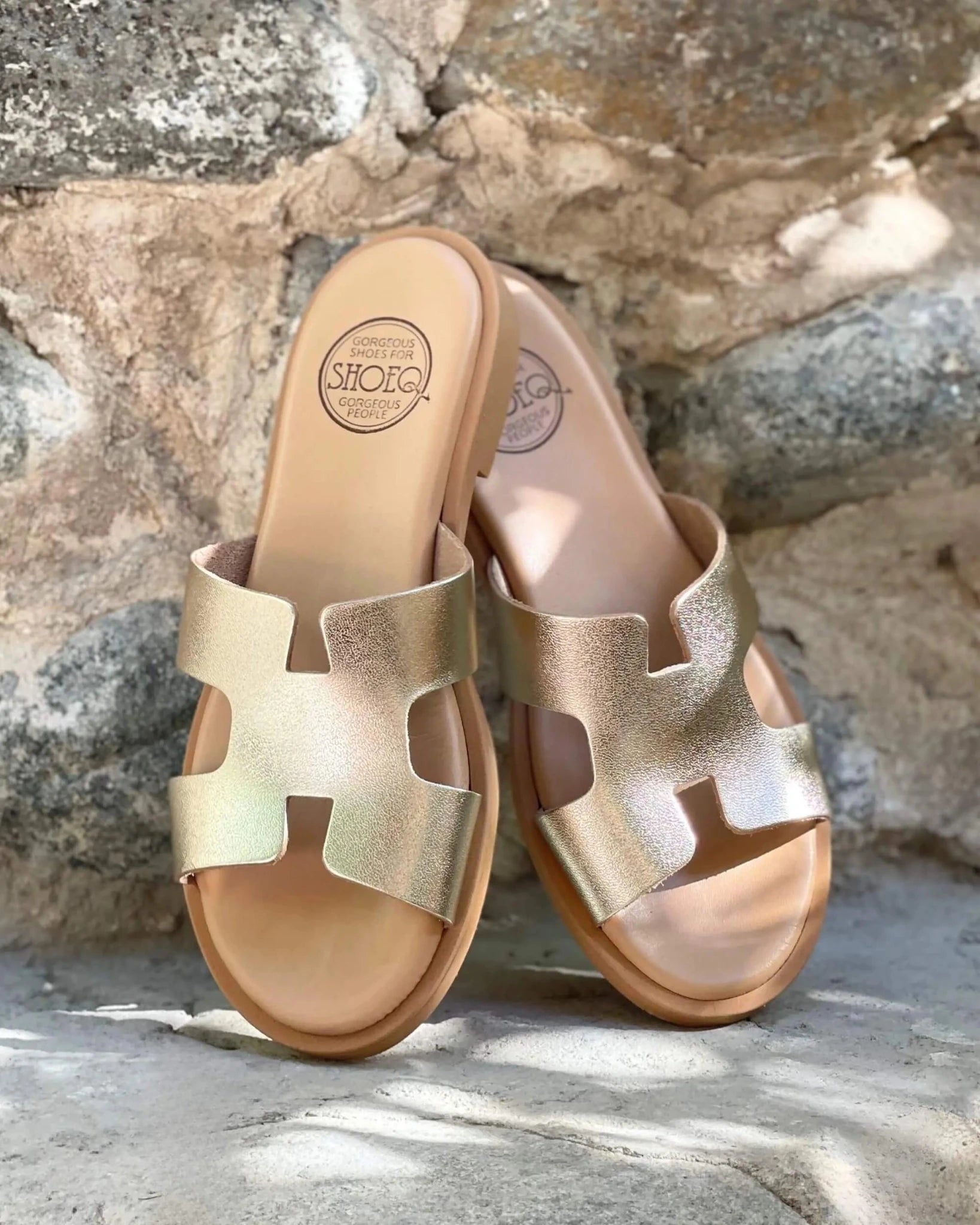 Hania Luxe champagne slides flat comfortable Dubai women leather