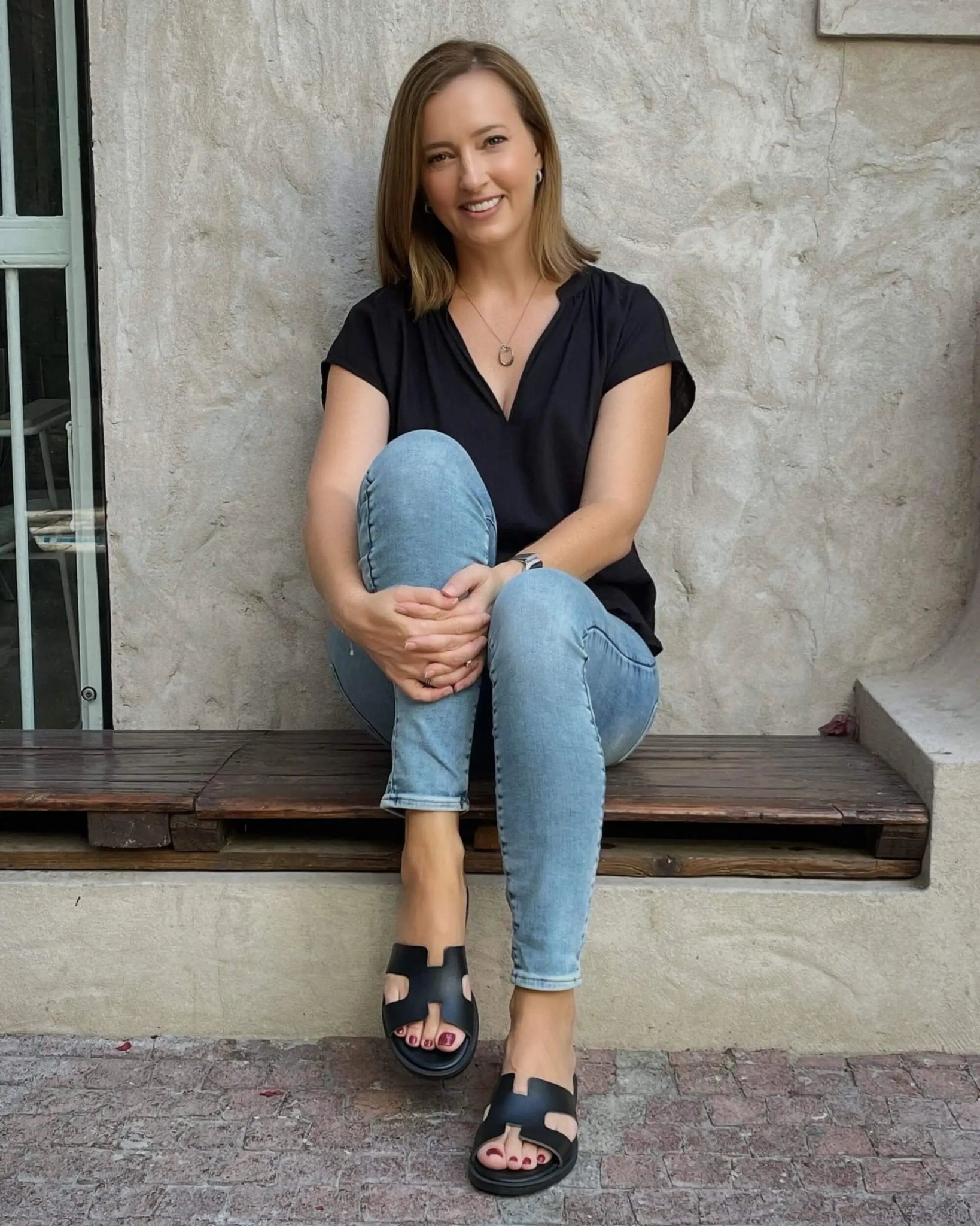 Hania Luxe black charcoal slides flat comfortable Dubai women