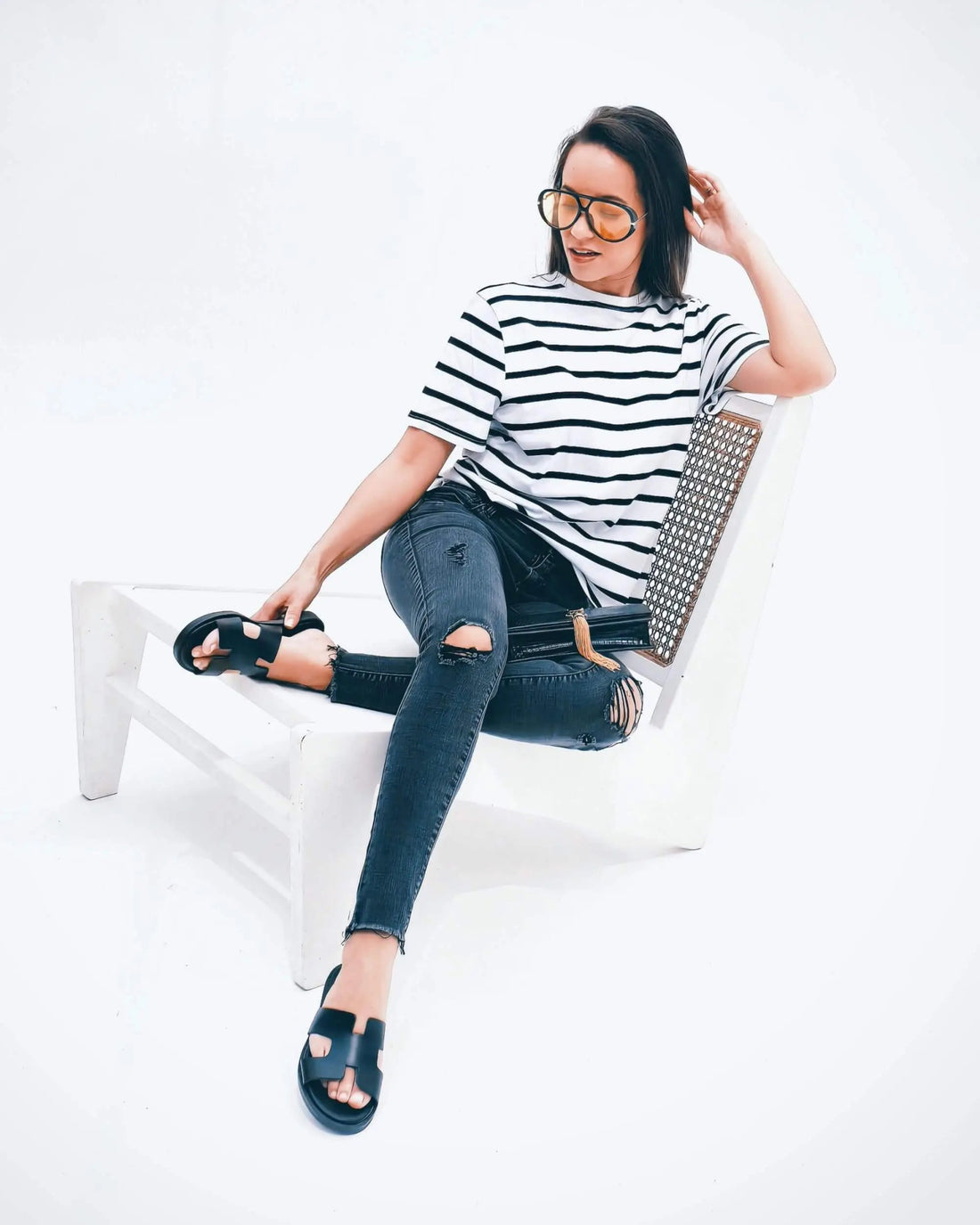 Hania Luxe black leather cushioned slides Dubai flat shoes Greece