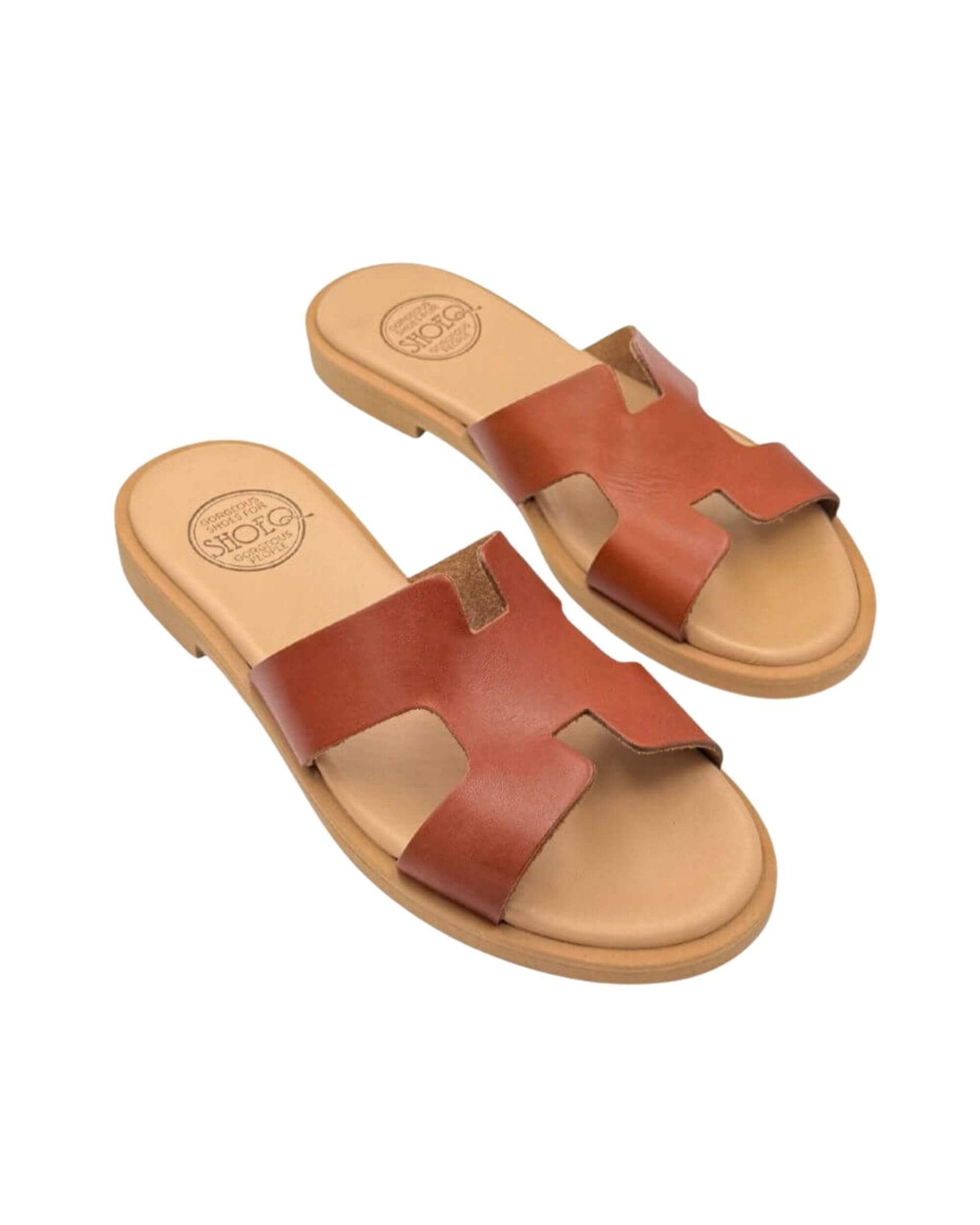 Chocolate leather slides top view cushioned Greece Dubai delivery