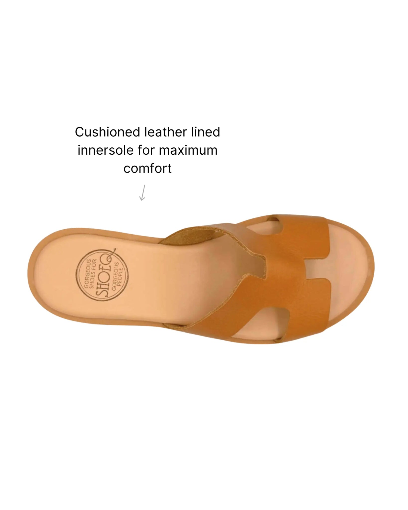 Tan leather slides front view cushioned flat Dubai neutral shade