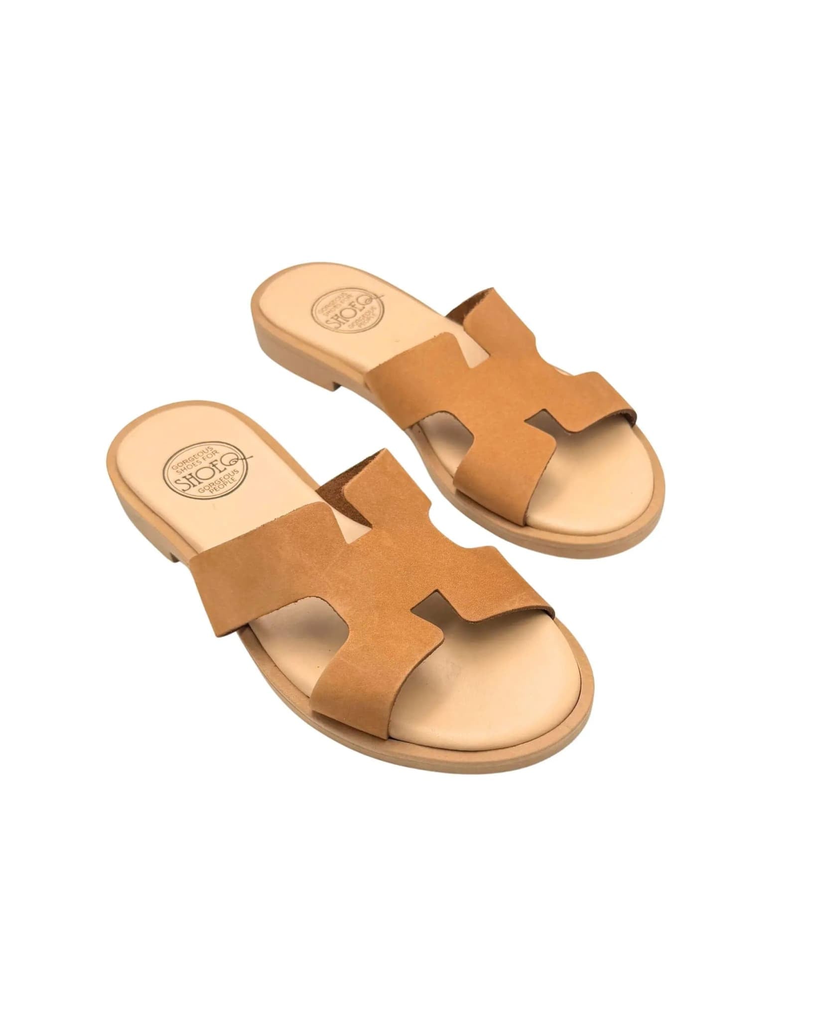 Toffee caramel suede slides front view cushioned flat Dubai
