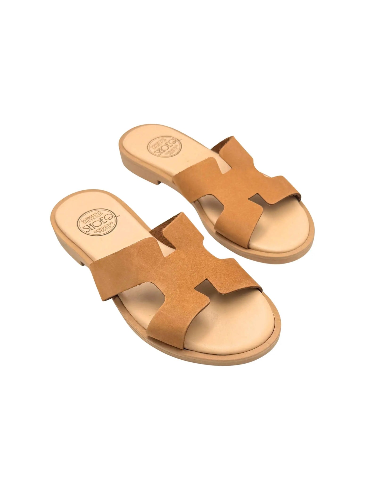 Toffee caramel suede slides front view cushioned flat Dubai