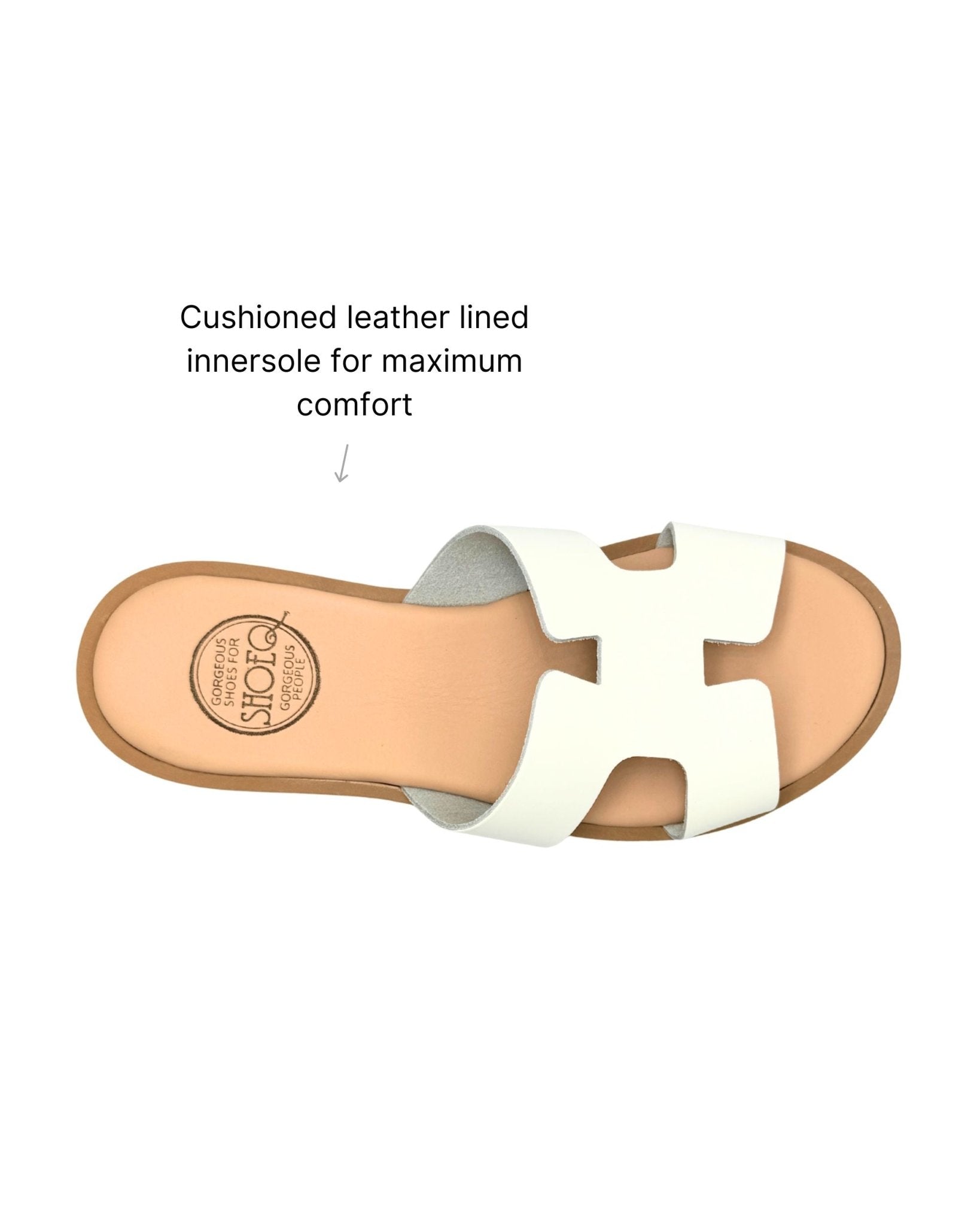 White leather slides detail view Greece handcrafted cushioned