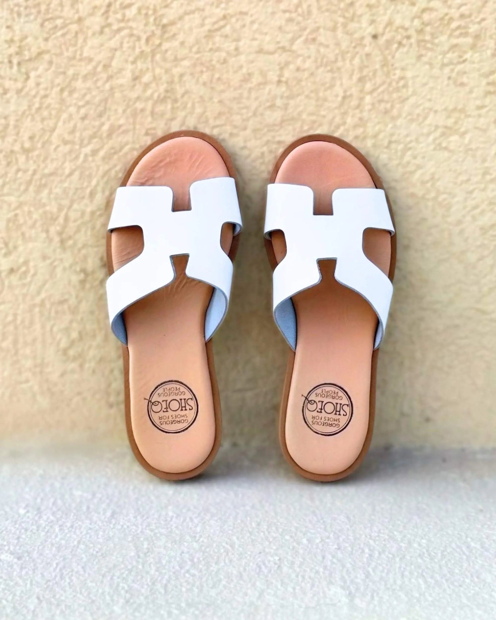 Women's white leather slides cushioned innersole handcrafted Greece