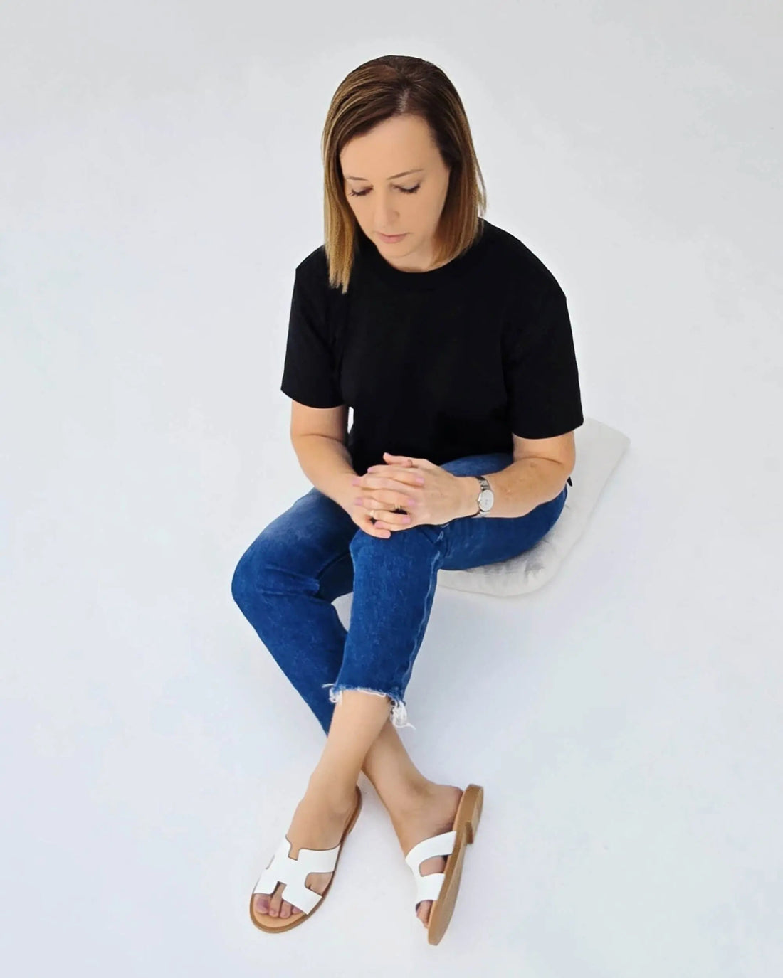 Hania Luxe white leather cushioned slides Dubai flat shoes Greece