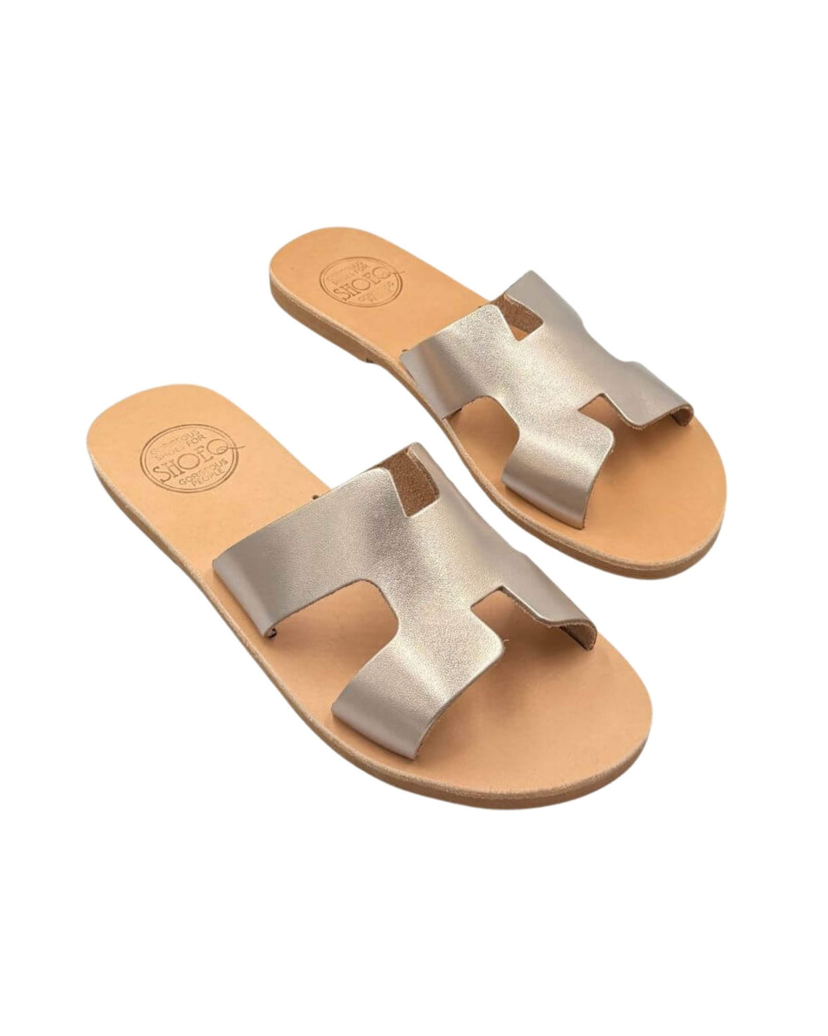 Bronze slide sandals in metallic leather, lightweight flat design | Hania Slide by Shoeq