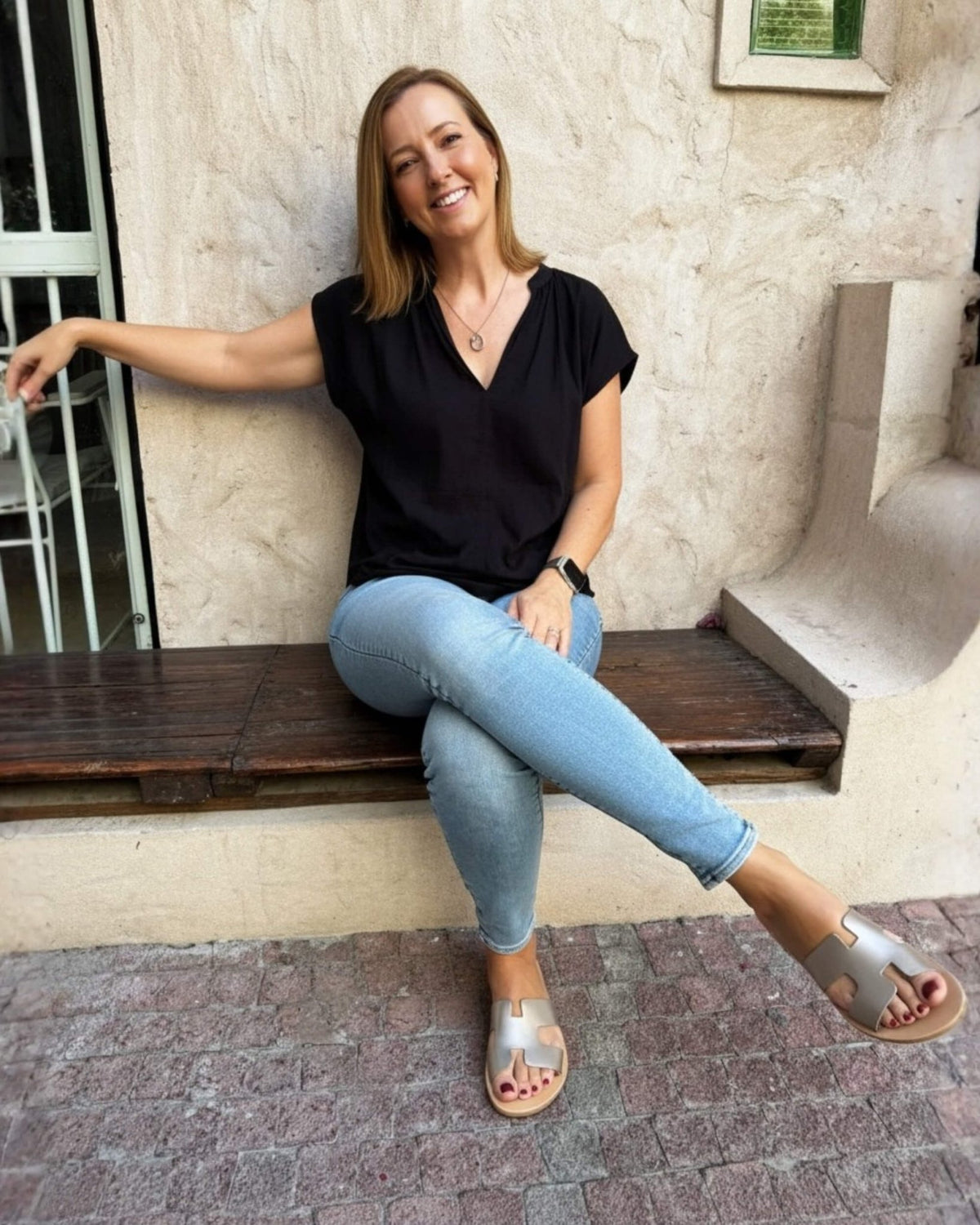 Bronze Greek leather slide sandals with a flat leather innersole, handmade in Chania, Crete | Hania Slide by Shoeq