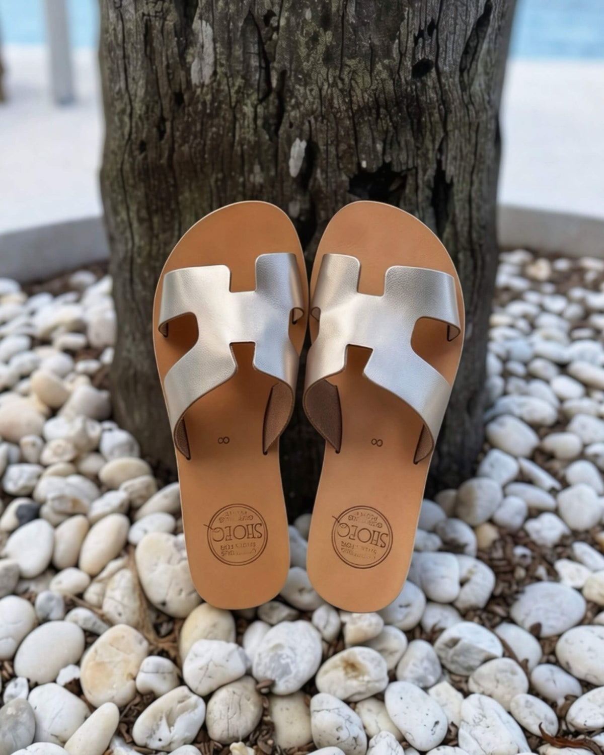 Bronze Greek leather slide sandals with buttery-soft premium leather, handmade in Chania, Crete | Hania Slide by Shoeq