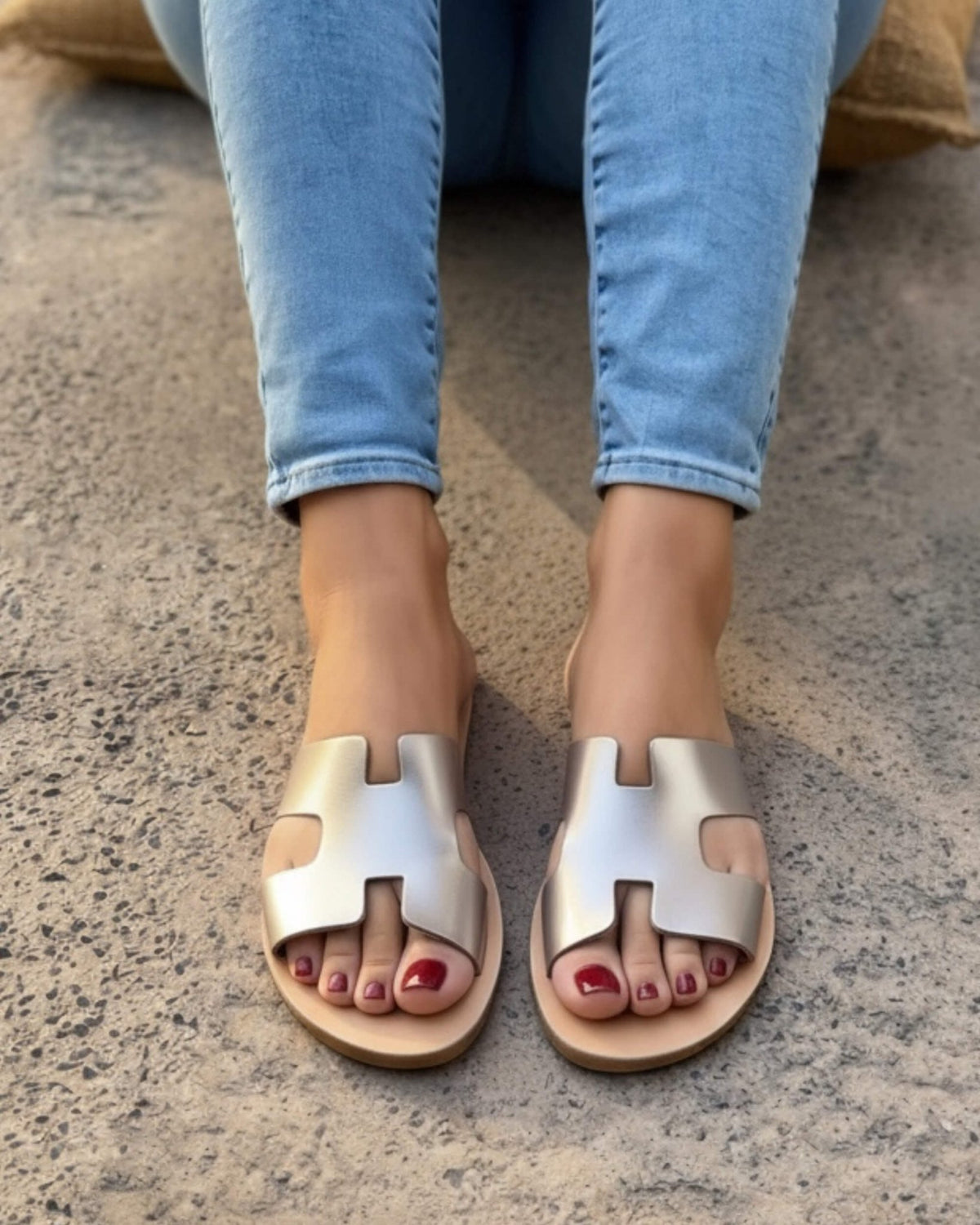 Bronze Greek leather slide sandals with a flat leather innersole and buttery-soft premium leather, handmade in Chania, Crete | Hania Slide by Shoeq