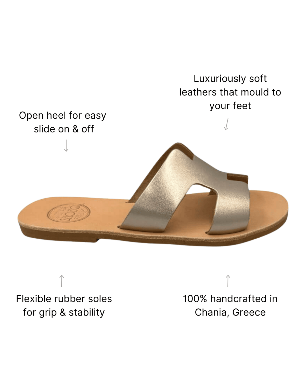 Bronze Hania Slide product detail — showing the leather upper and footbed | Hania Slide by Shoeq