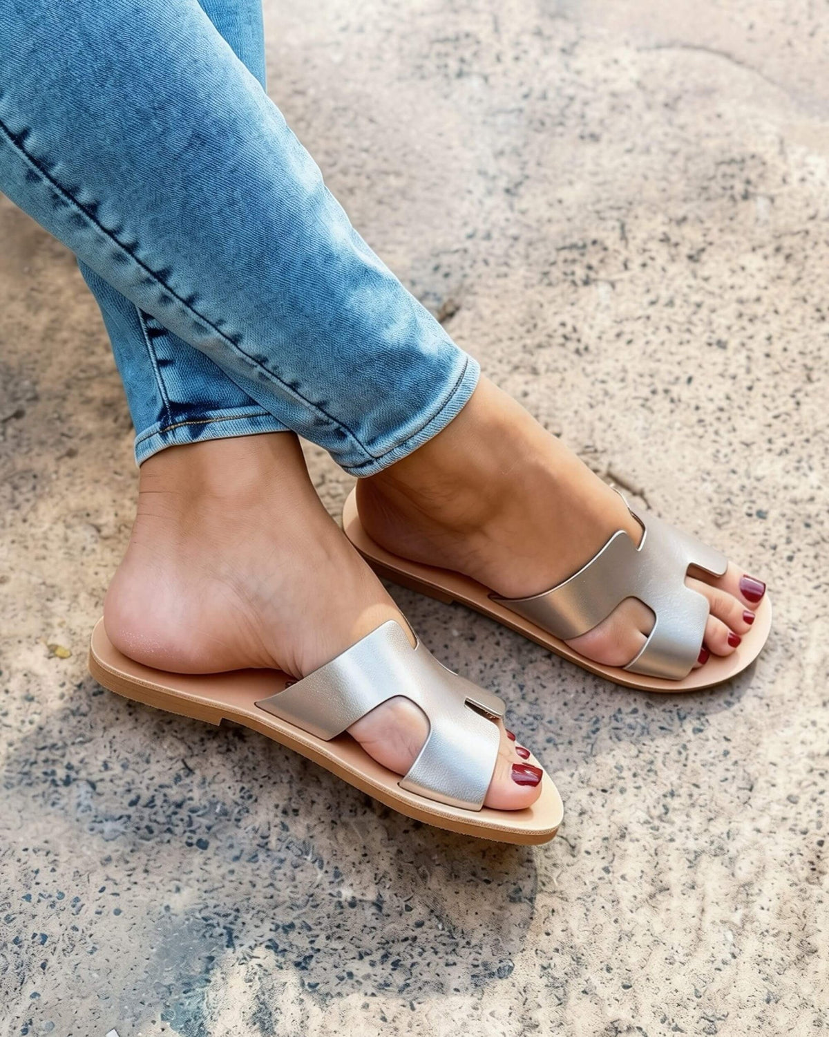 Bronze leather slide sandals, handmade in Greece | Hania Slide by Shoeq