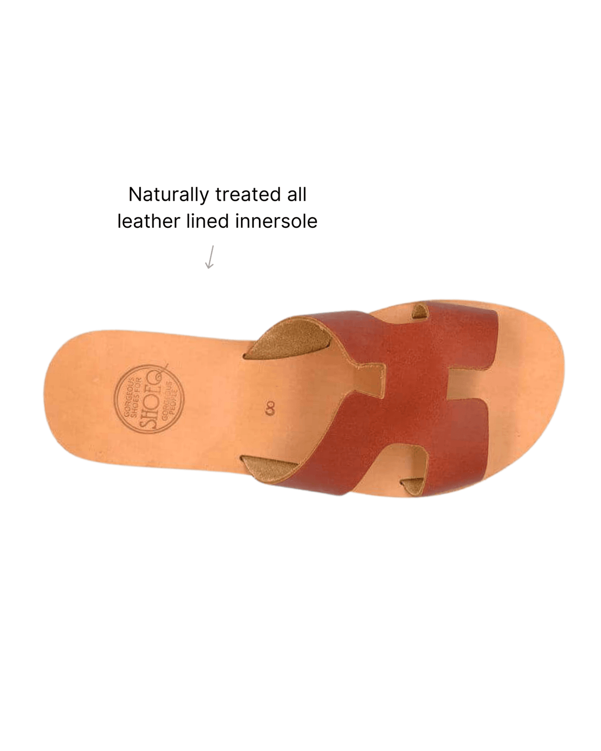 Chocolate brown flat sandals top view, showing the leather footbed | Hania Slide by Shoeq