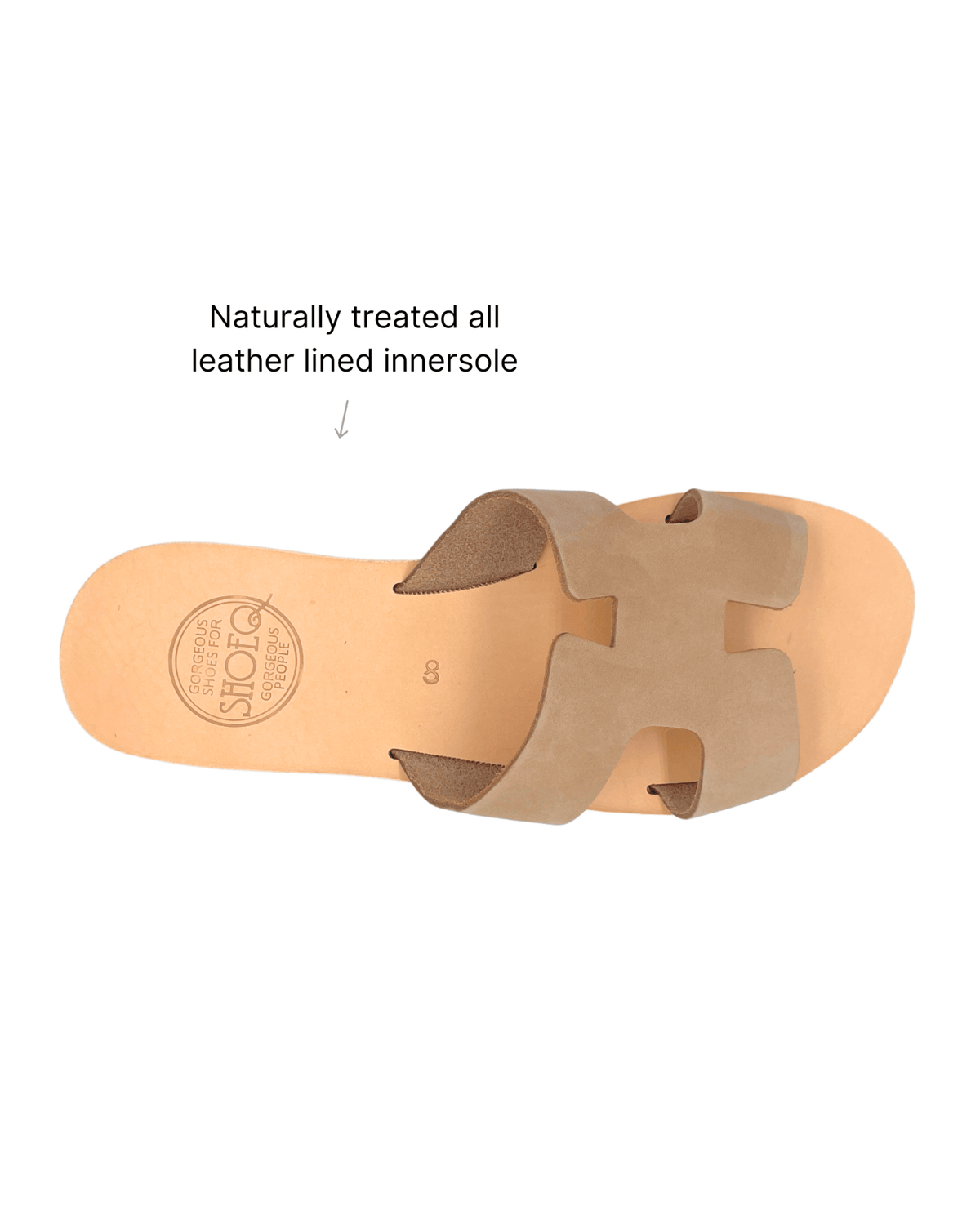 Handmade brown nubuck leather slide sandals, Greek craftsmanship | Hania Slide by Shoeq
