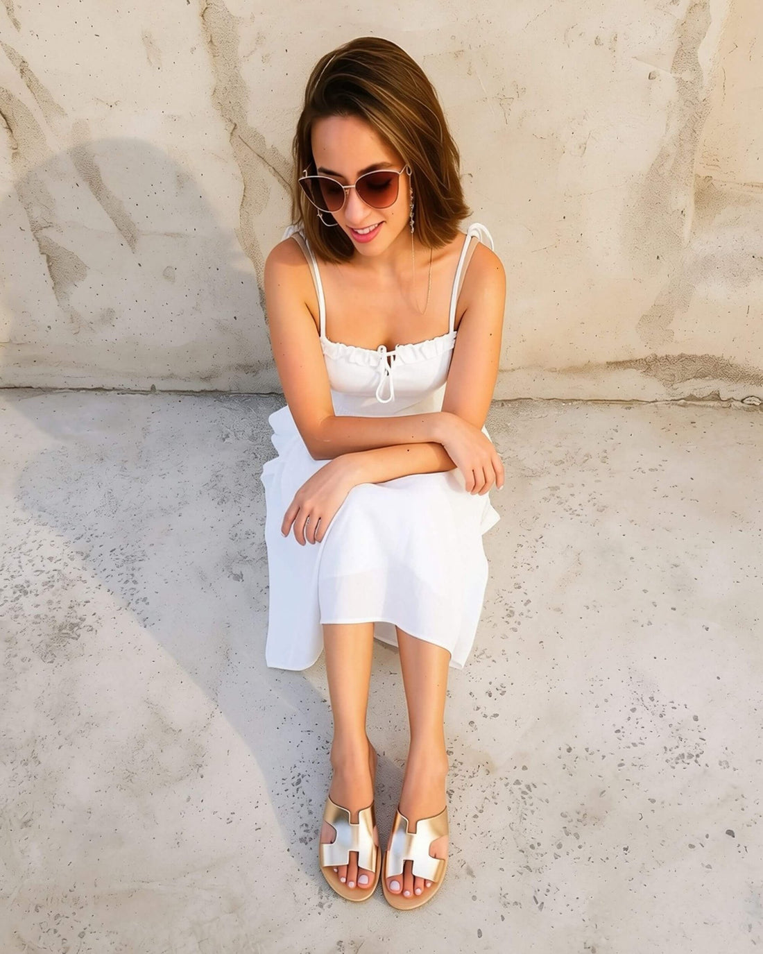 Rose gold flat sandals with a soft leather insole, handmade in Chania, Crete | Hania Slide by Shoeq
