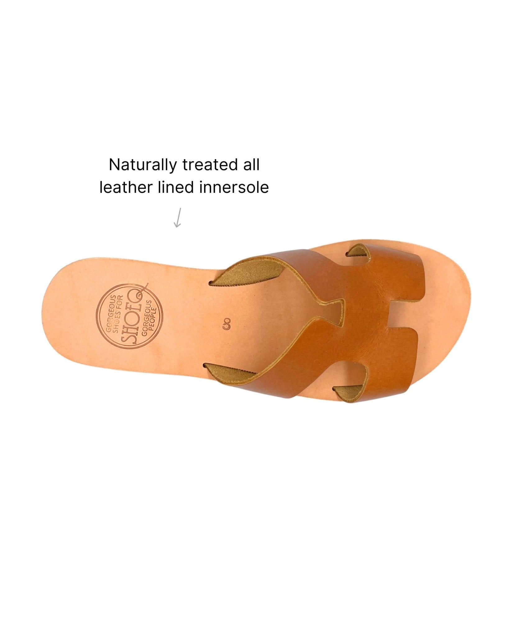 Hania Slide tan side view premium natural leather
