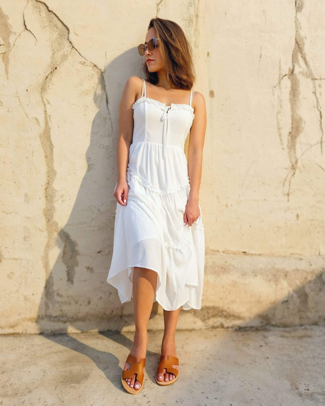 Hania Slide tan leather women flat slides front view
