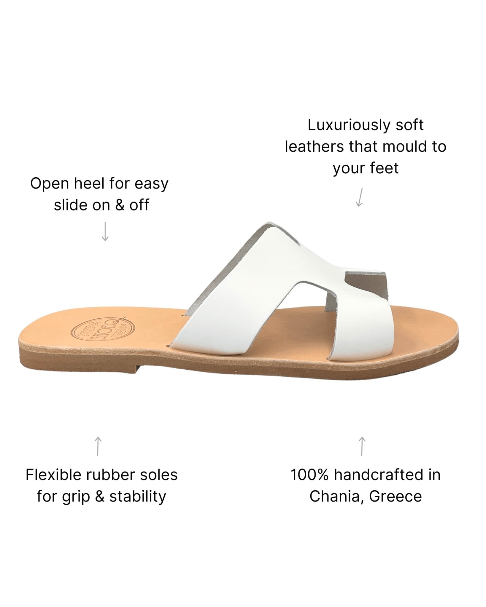 Lightweight white slides flexible rubber sole detail