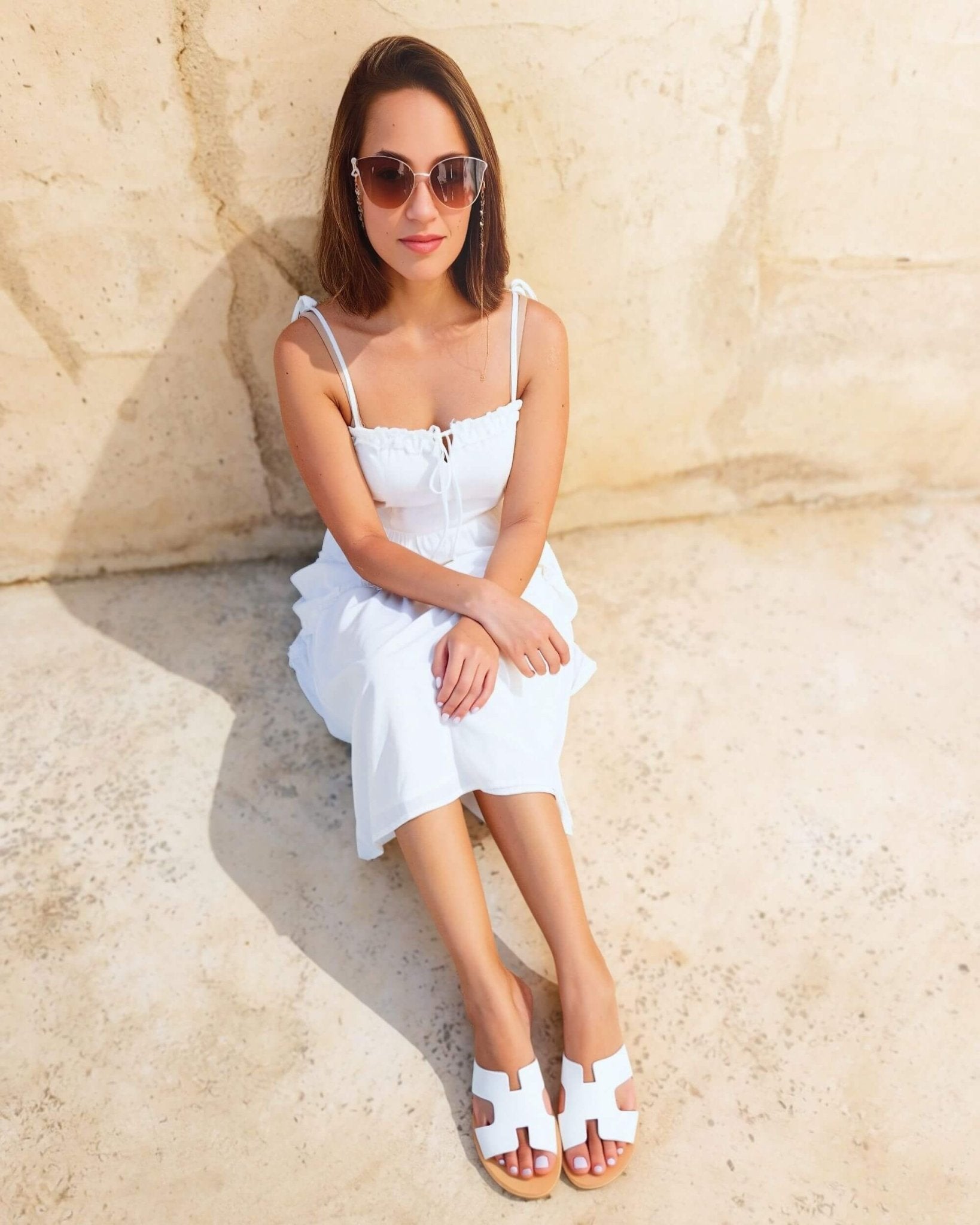 White leather slides handcrafted Greece Crete H-strap
