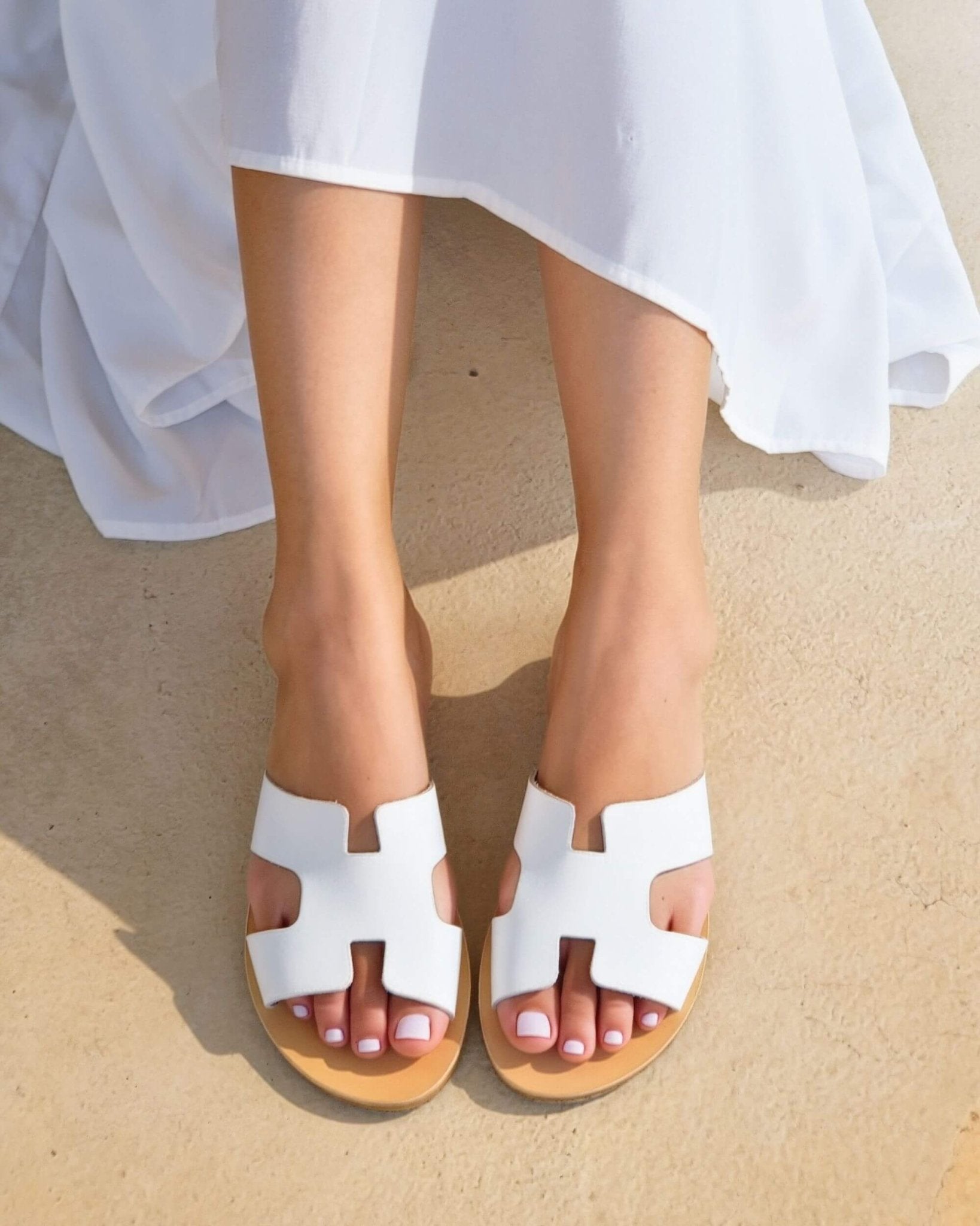 Hania Slide white leather women flat slides front view
