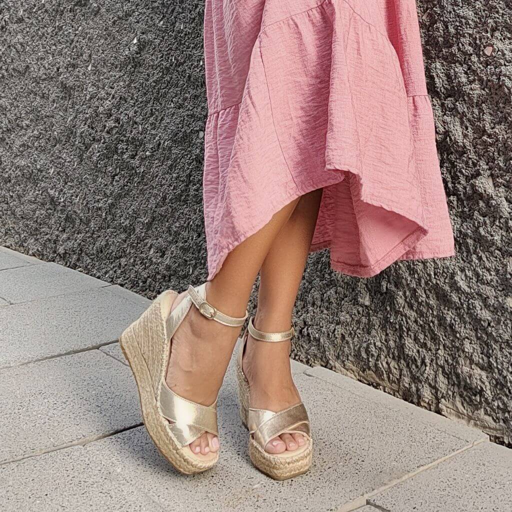 Lucia Espadrille Wedge in Champagne - Shoeq