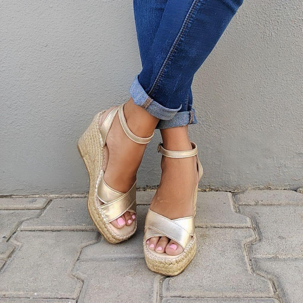 Lucia Espadrille Wedge in Champagne - Shoeq