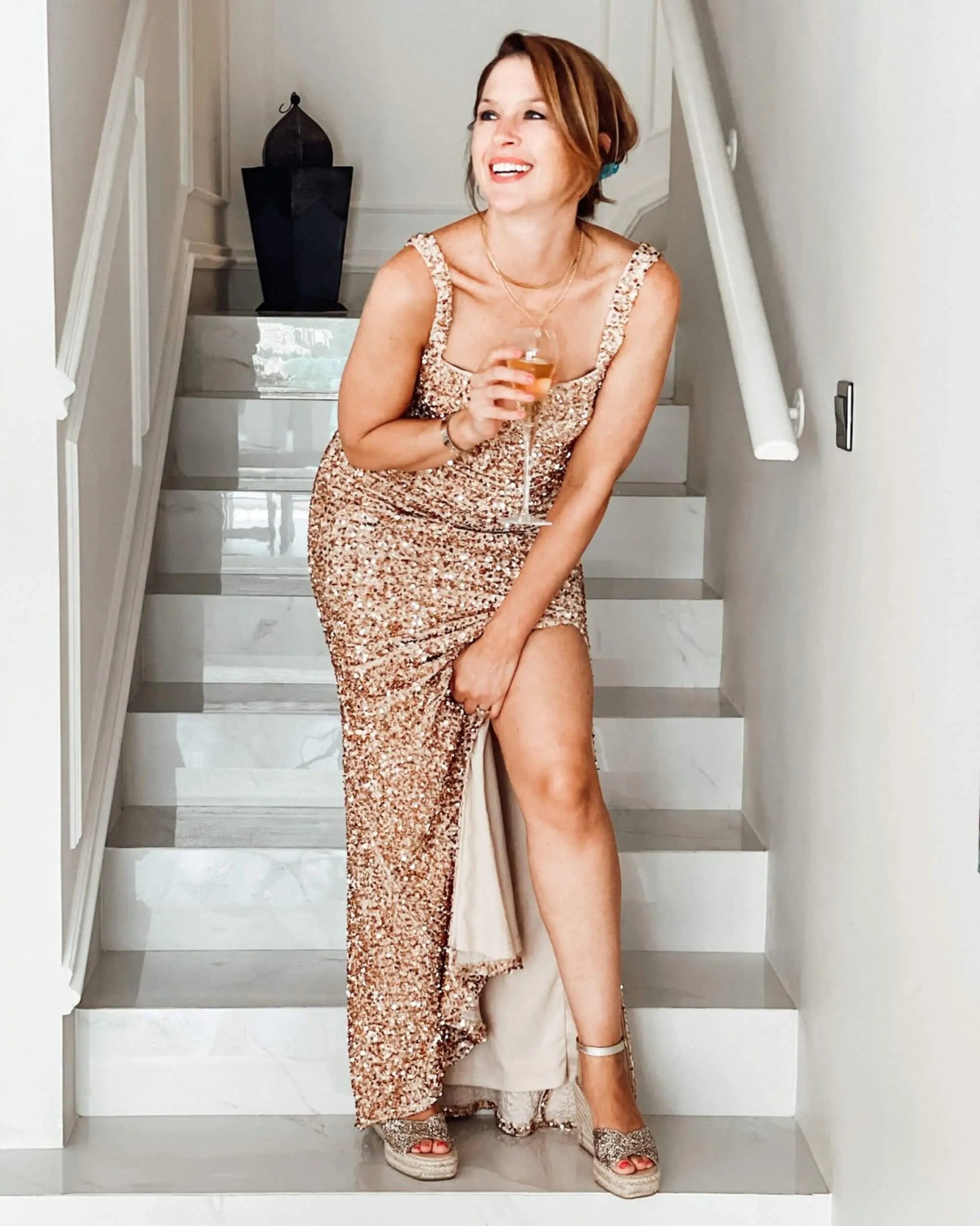 Lucia Espadrille Wedge in Champagne Glitter - Shoeq