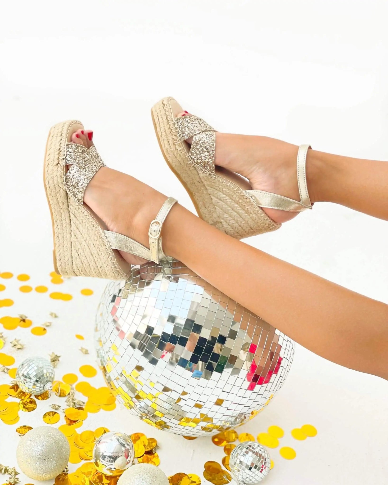 Lucia Espadrille Wedge in Champagne Glitter - Shoeq