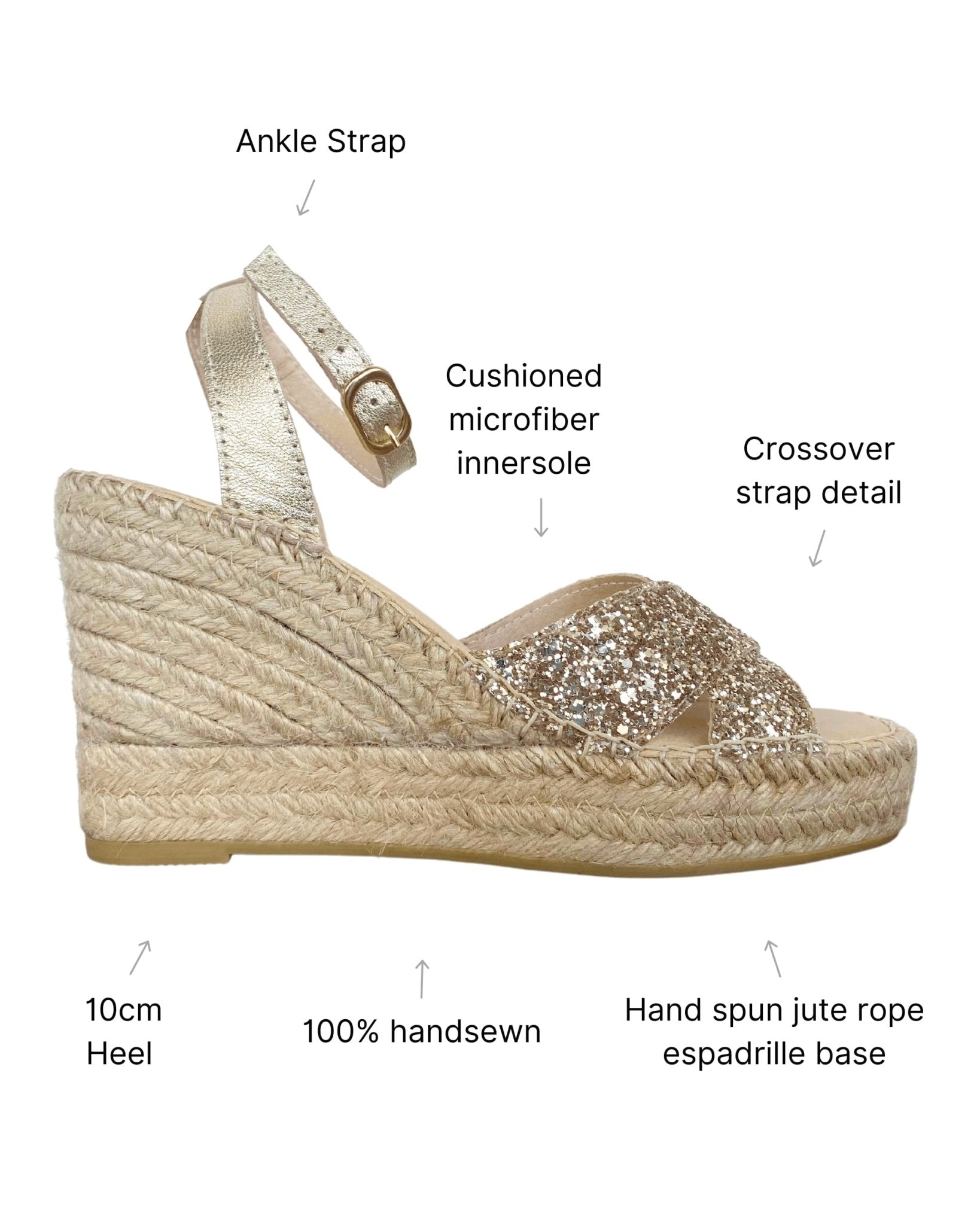 Lucia Espadrille Wedge in Champagne Glitter - Shoeq