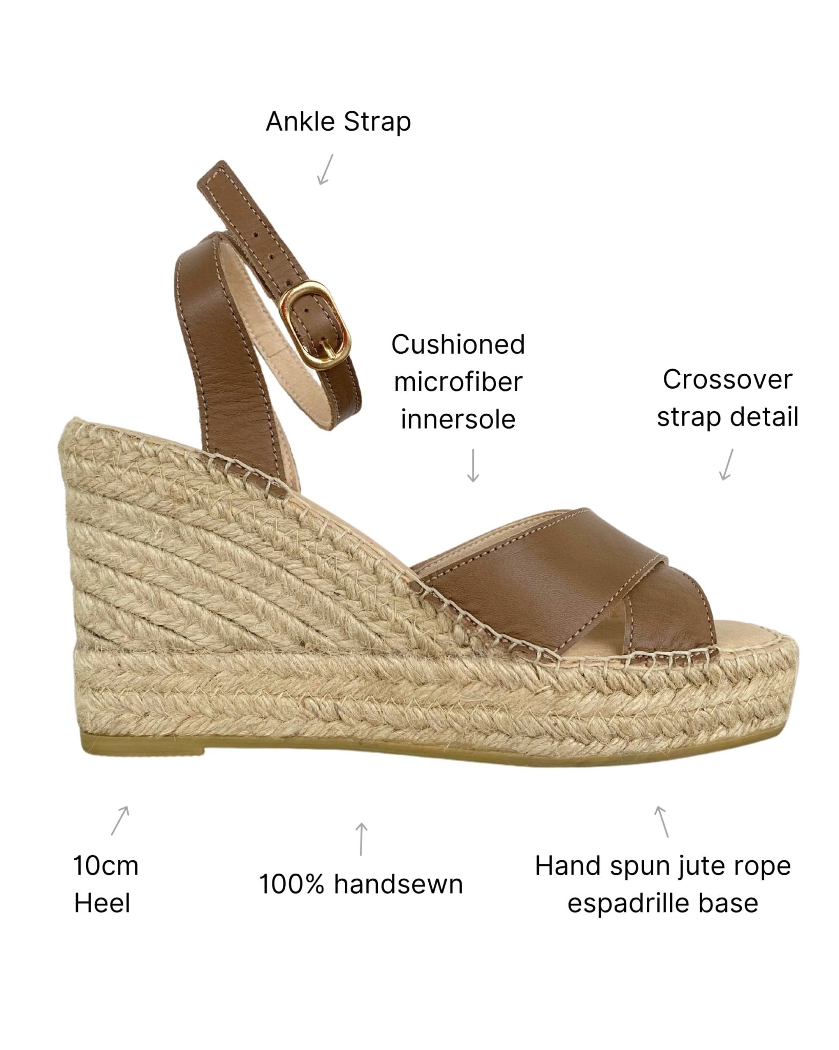 Brown designer espadrille wedge, crossover straps, handmade - Shoeq